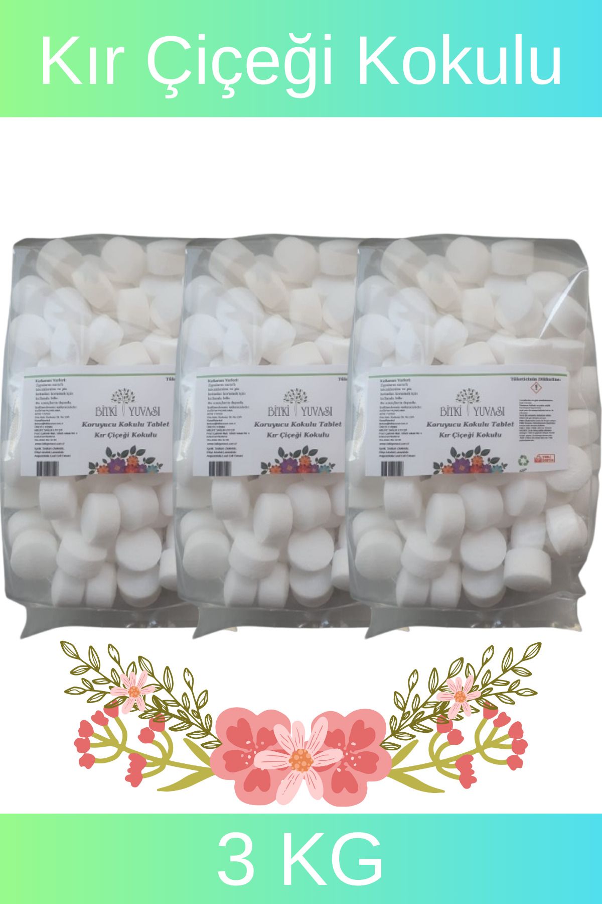 Bitki Yuvası Koruyucu Kokulu Tablet Kır Çiçeği Kokulu Naftalin Muadili 1 *3 Kg