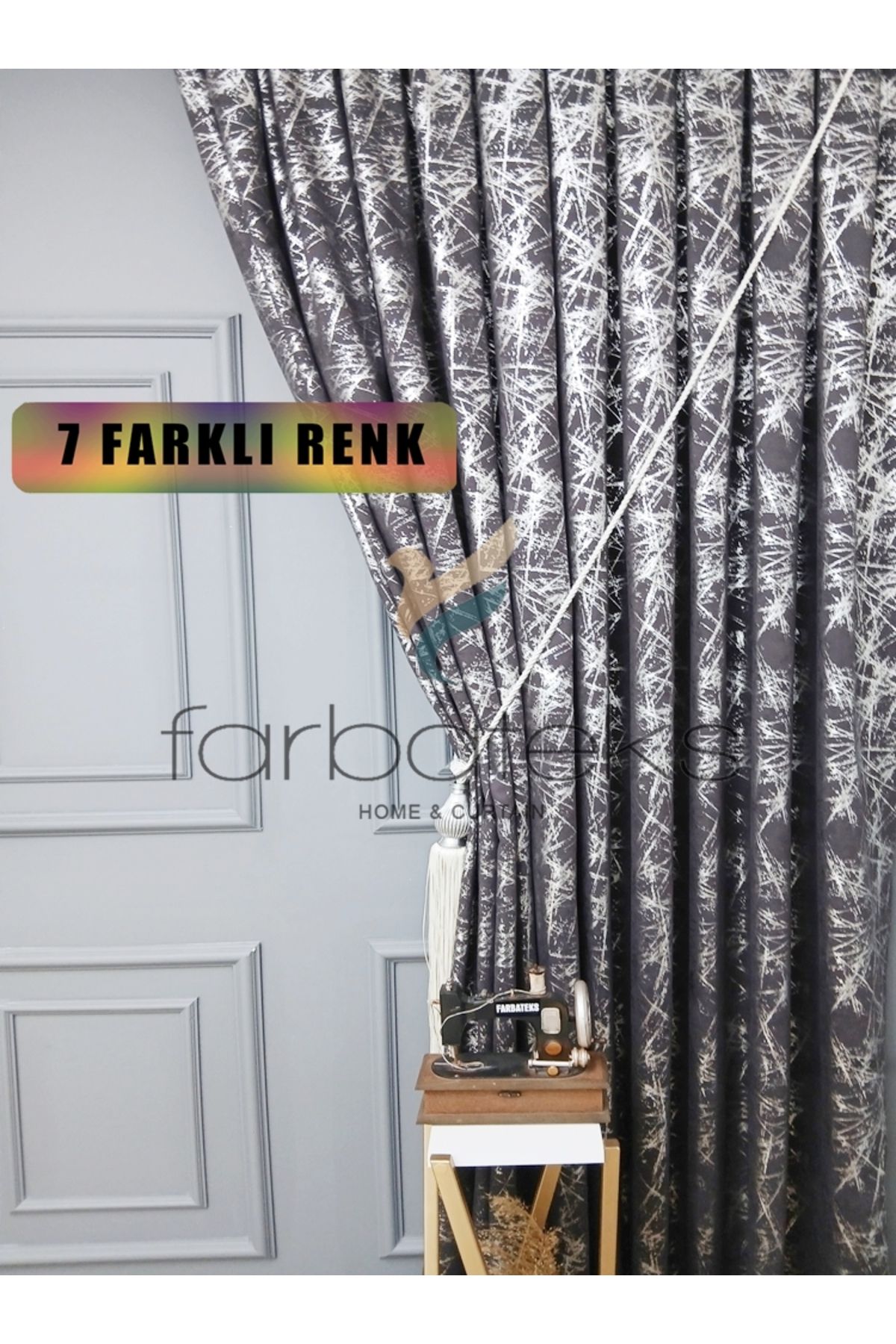 farbateks Füme Gri Silver Varak Parlak Bağcıklı Opart Kumaş 3Kat Pileli Fon Perde