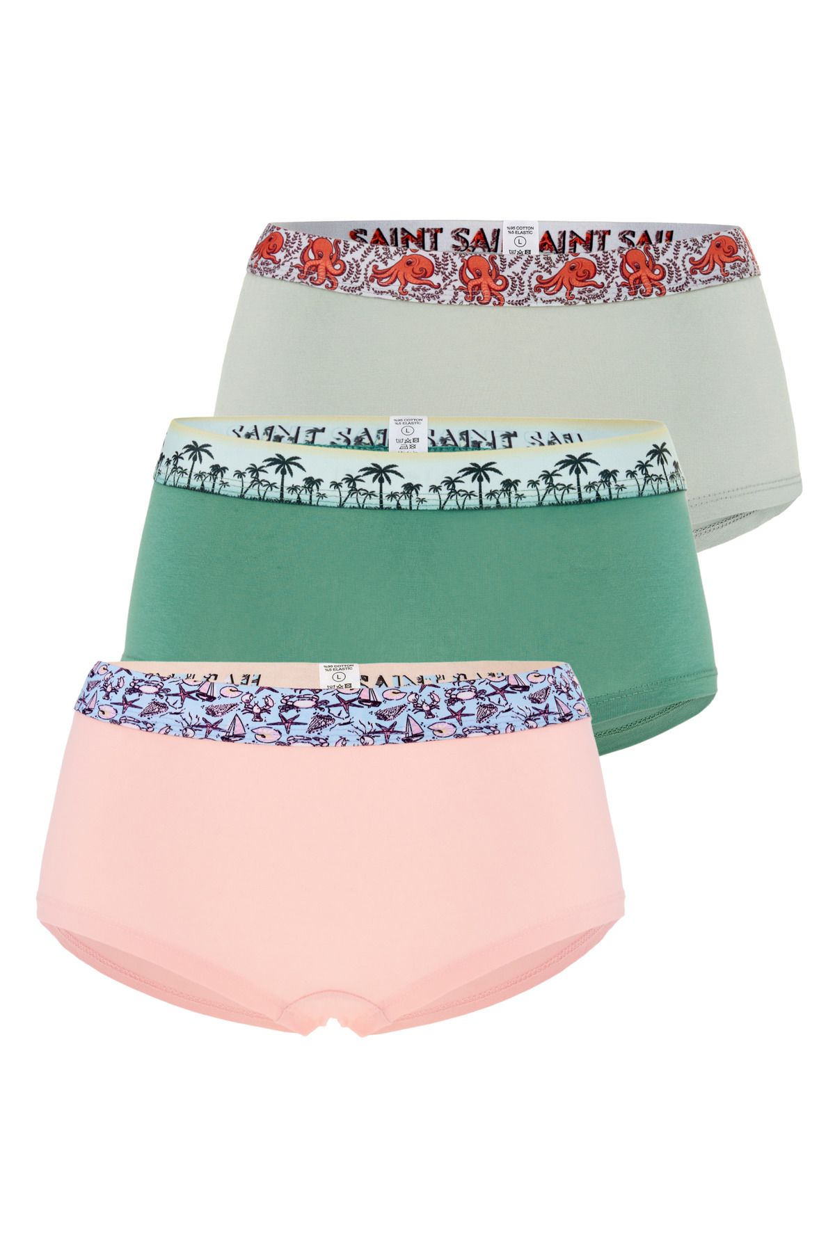Saint Sail Pamuklu Likralı Esnek Kumaşlı Baskılı Couple Boyshort 3'lü Set Kadın Külot