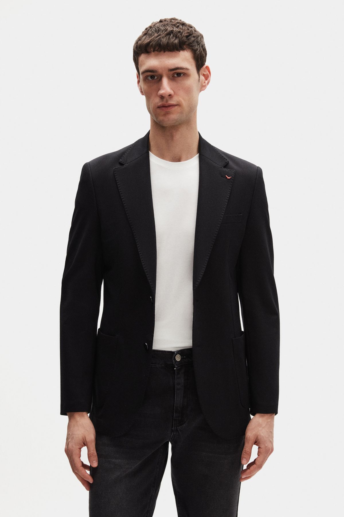 D'S Damat Ds Damat Slim Fit Siyah Örme Kumaş Ceket
