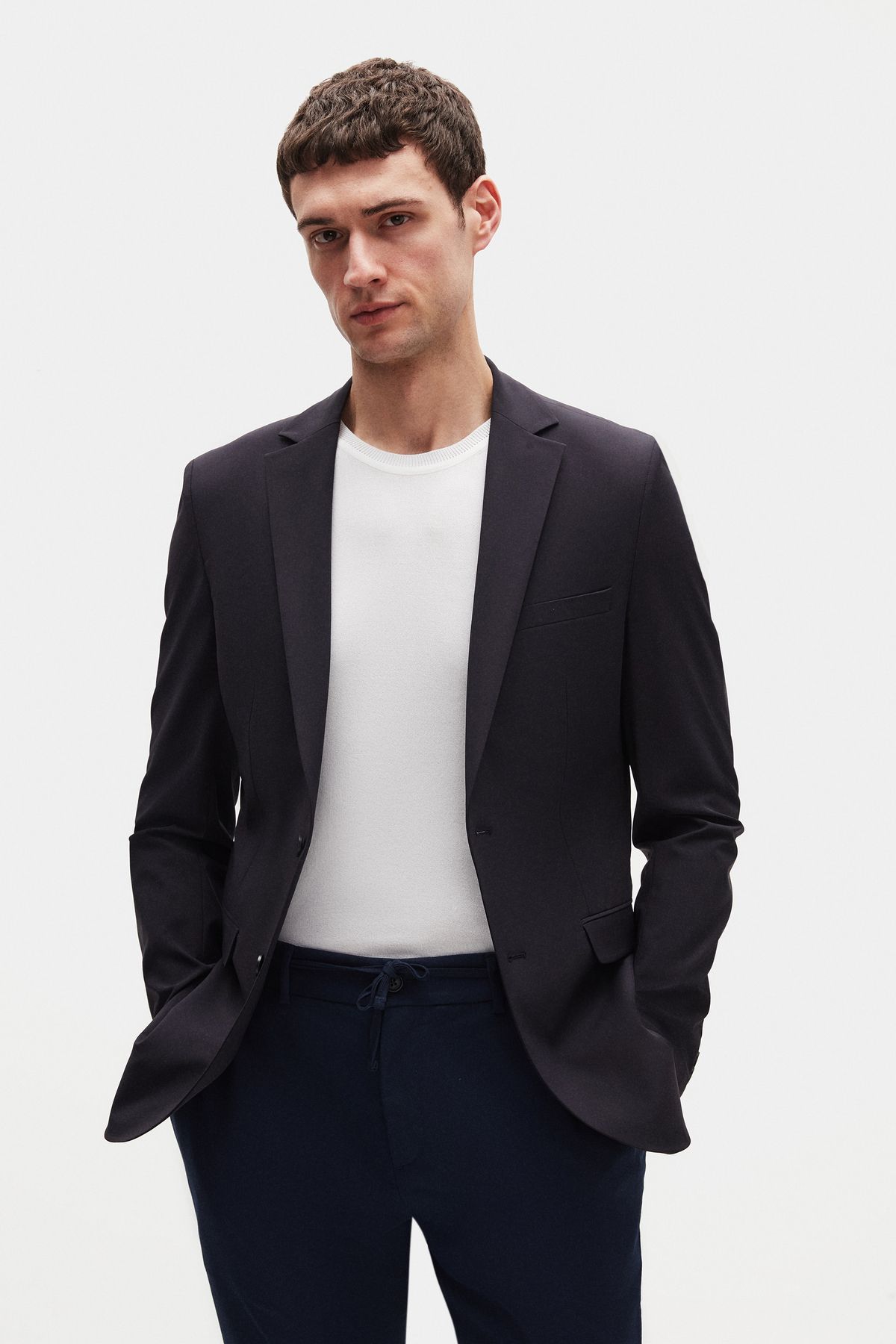 D'S Damat Ds Damat Slim Fit Lacivert Çizgili Kumaş Ceket