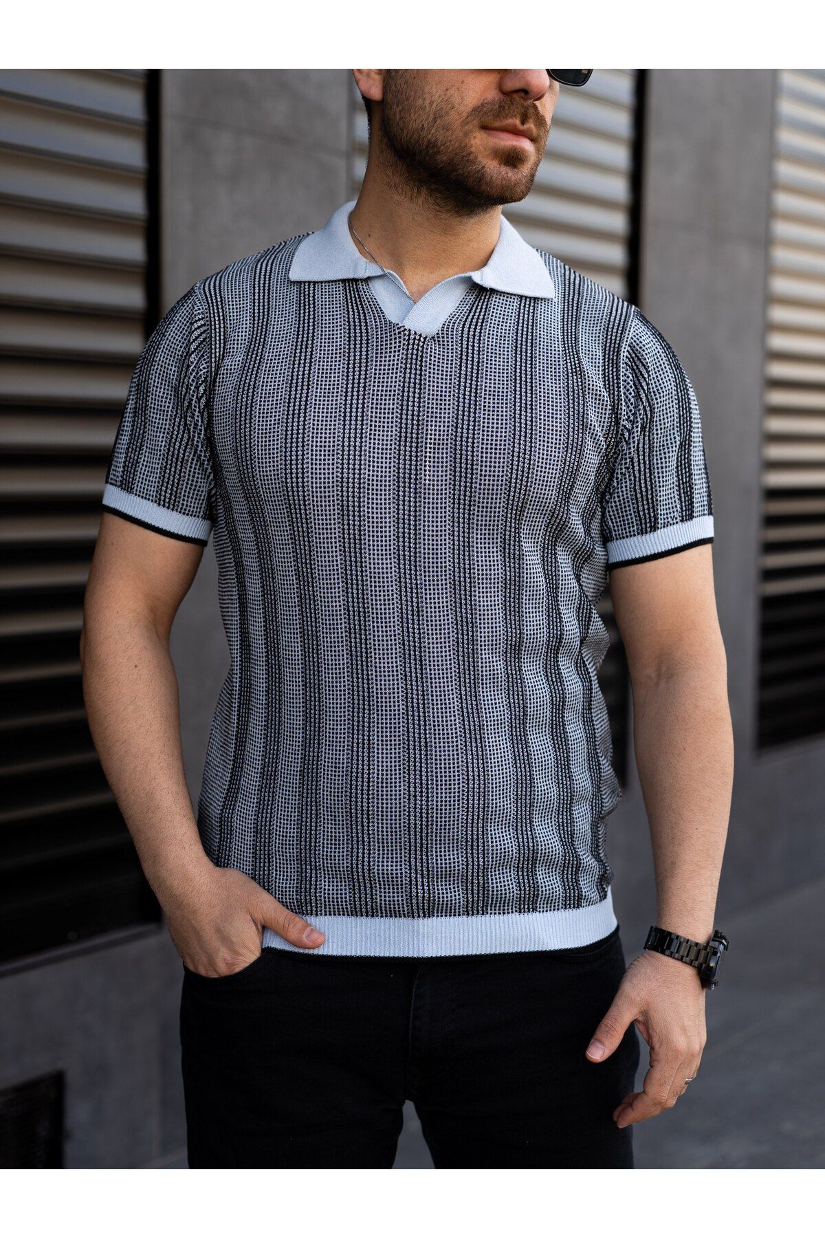 ROBERTO BORNOVA Çift Renk Hemşire Yaka Triko Tshirt
