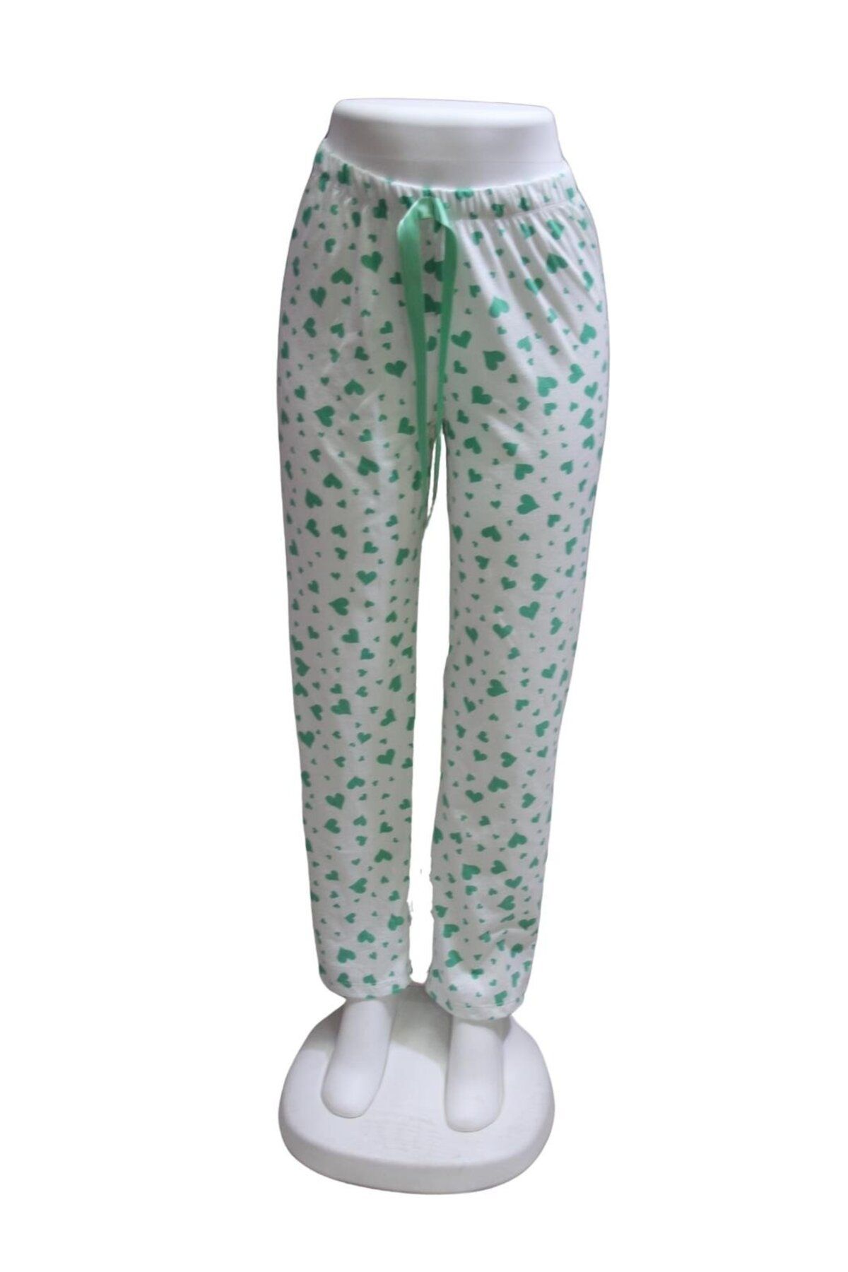 ZambakModa Likralı Kurdele Bel Detaylı Baskılı Cepsiz Kadın Pijama Altı1013
