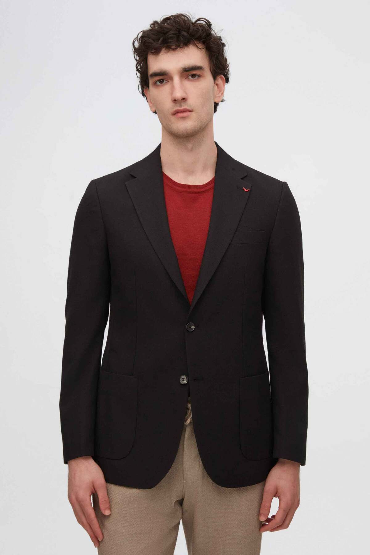 D'S Damat Ds Damat Slim Fit Siyah Armürlü Kumaş Ceket