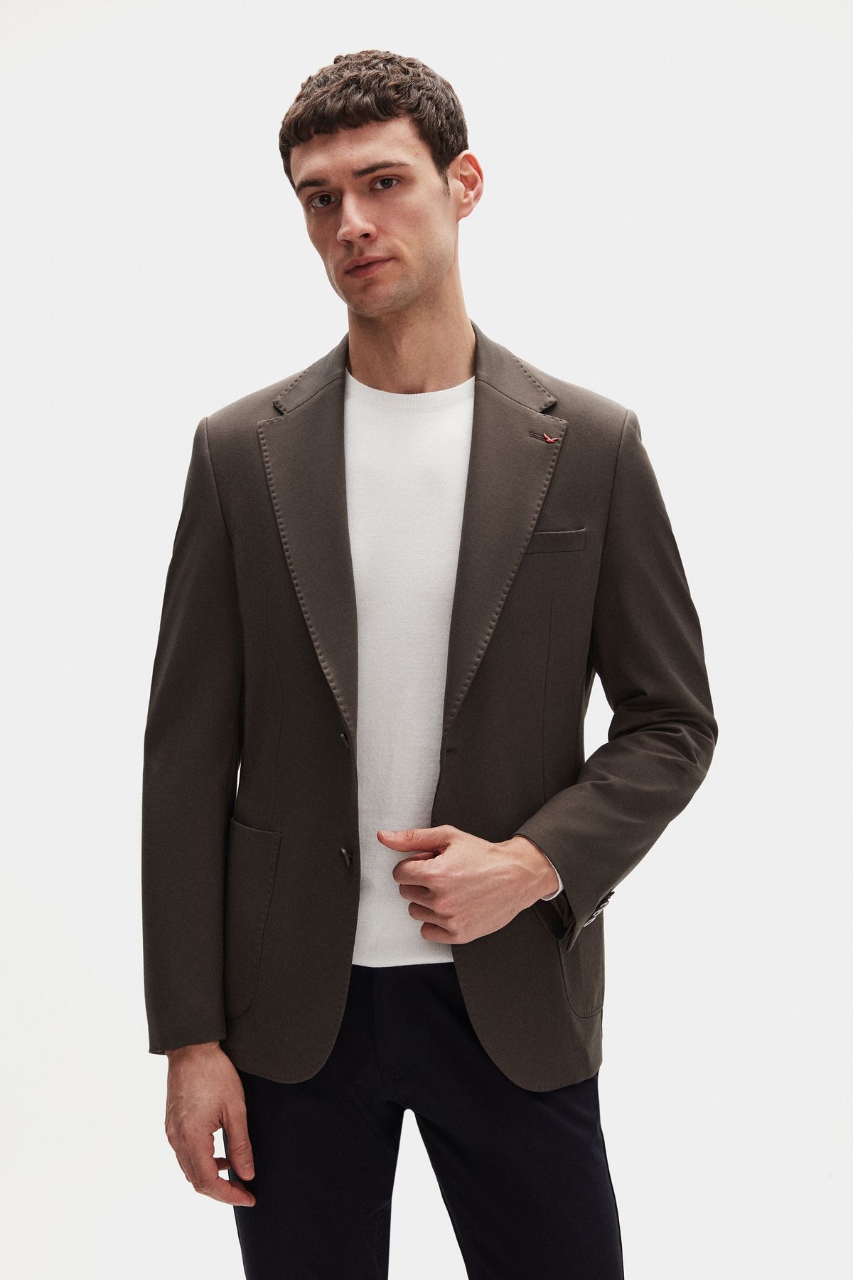 D'S Damat Ds Damat Slim Fit Haki Örme Kumaş Ceket