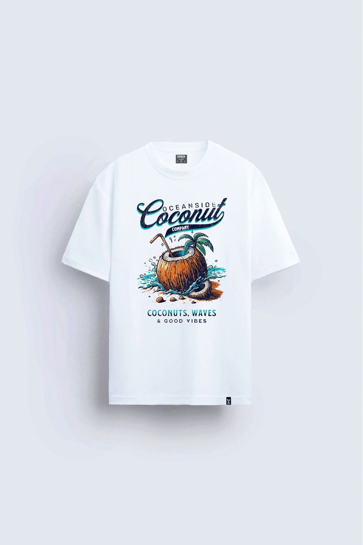 sielta Hindistan Cevizi Coconut Baskılı Bisiklet Yaka Unisex Beyaz Tişört T-shirt