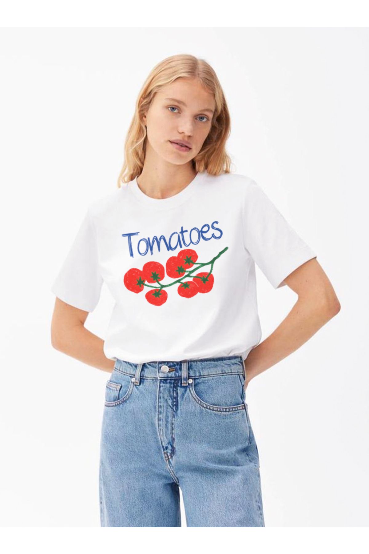 Disante Tomatoes Baskılı Bisiklet Yaka Basic Trend Kadın T-shirt