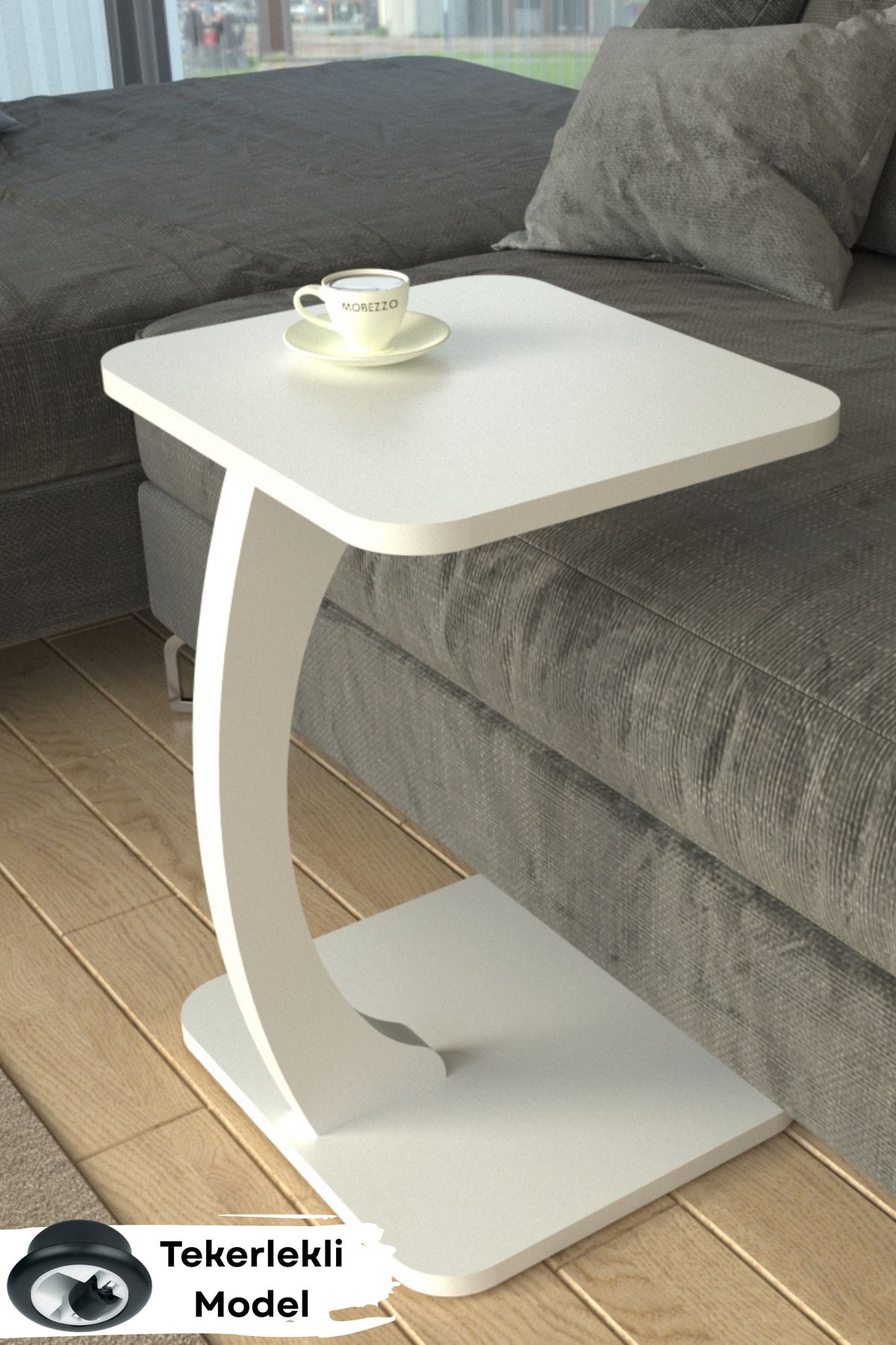 Limnizza Tekerlekli Kare C Sehpa Koltuk Yanı Laptop Masası Modern Zigon Yan Sehpa Salon Ofis Sehpası