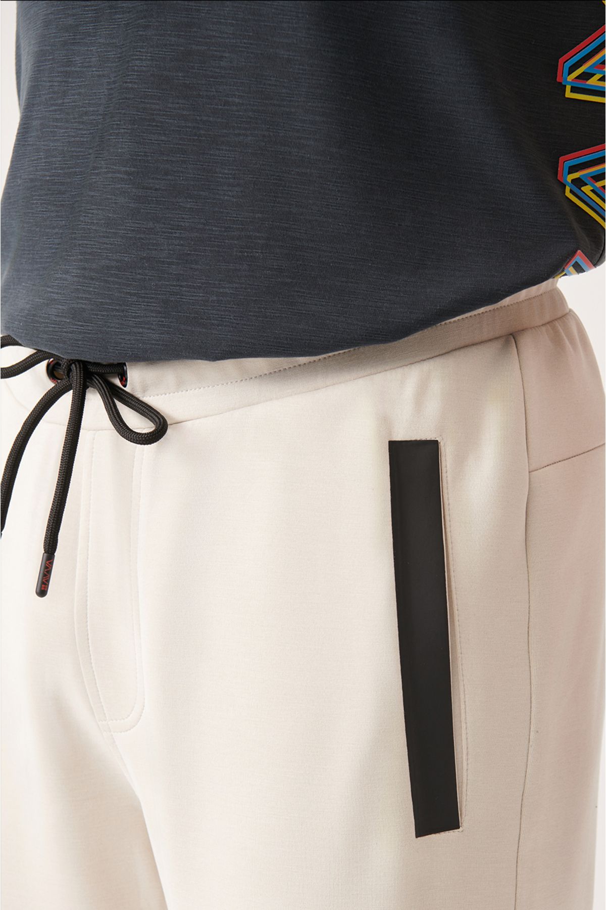 Avva-Pantaloni de trening pentru bărbați Ecru - Soft Touch, șireturi în talie și picioare elastice A31y3407 4