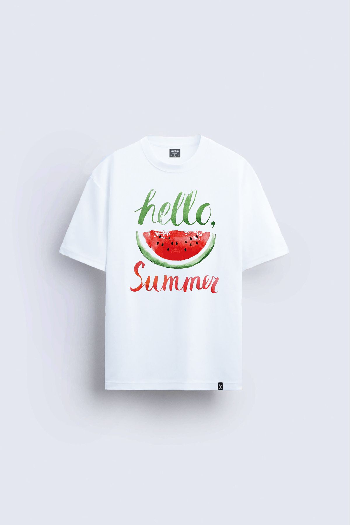 Darkia Hello Summer Karpuz Baskılı Bisiklet Yaka Unisex Beyaz Tişört T-shirt