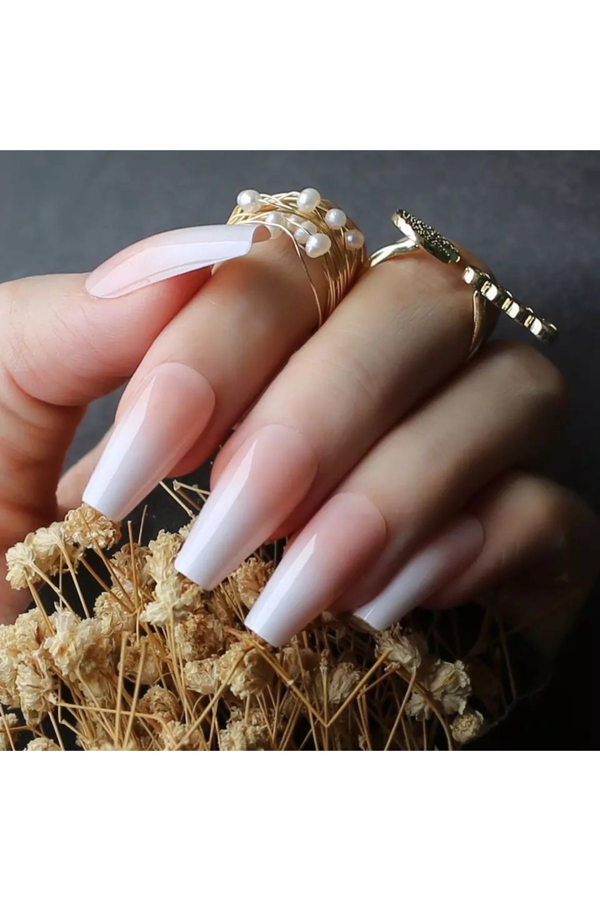 EDA LUXURY BEAUTY 24'lü Natürel Pembe Ombre French Takma Tırnak Lüks Extra Uzun Doğal Küt Kare Fake Nails Set