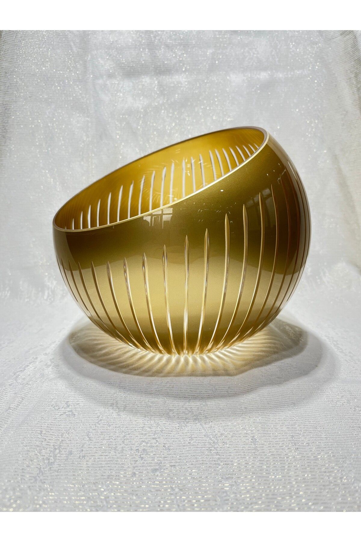 Mirano Cam Tasarım GOLD KESME EL İŞİ 25 CM YARIM AY SUNUMLUK – SALATA KASESİ – MEYVELİK