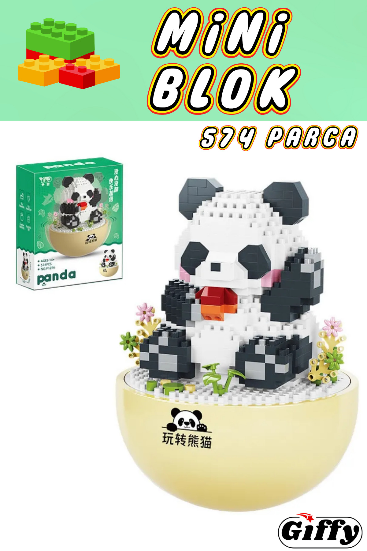 giffy Panda Mini Blok Seti Sevimli Panda 574 Parça Kutulu Sergi