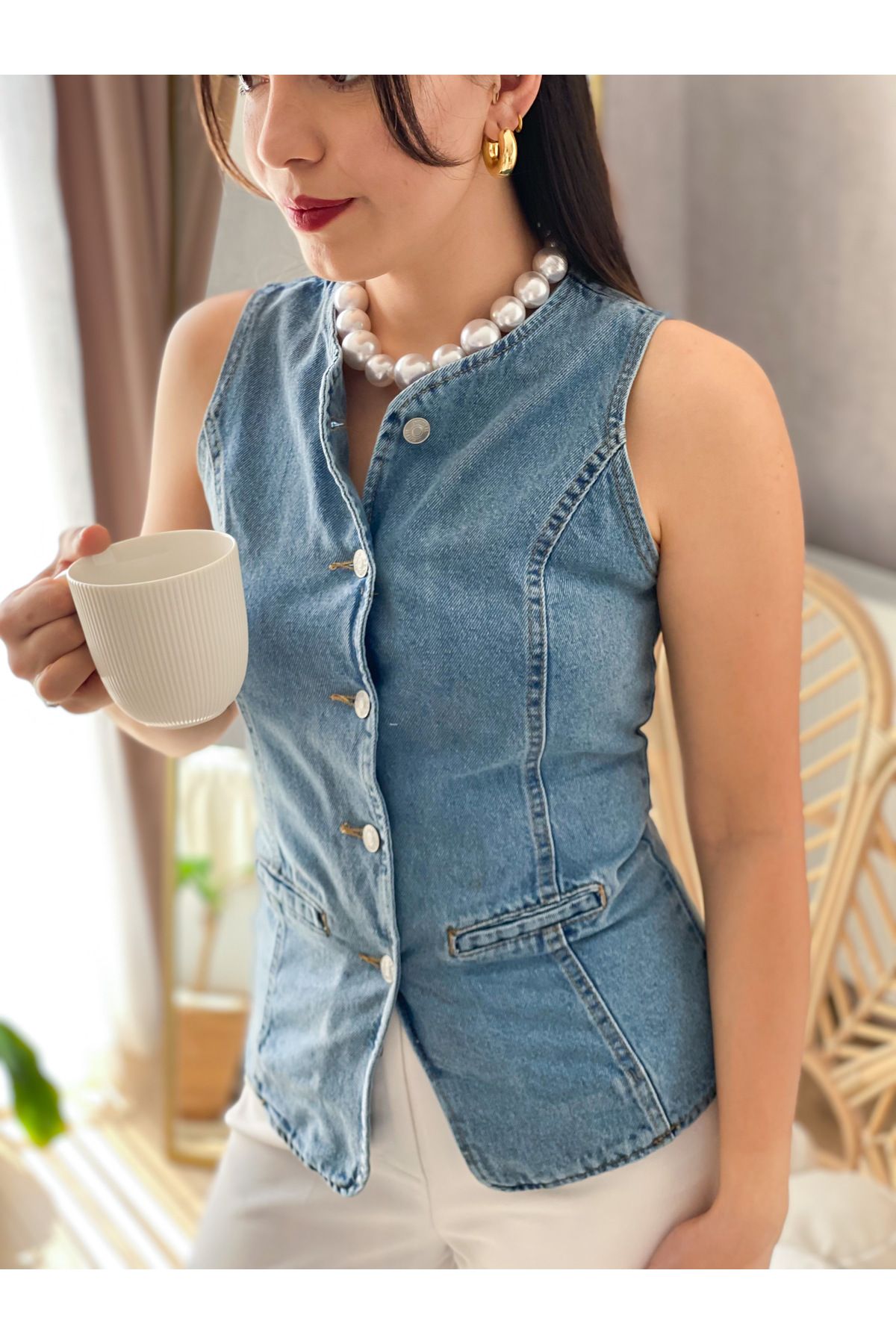 biumi butik kadın denim yelek