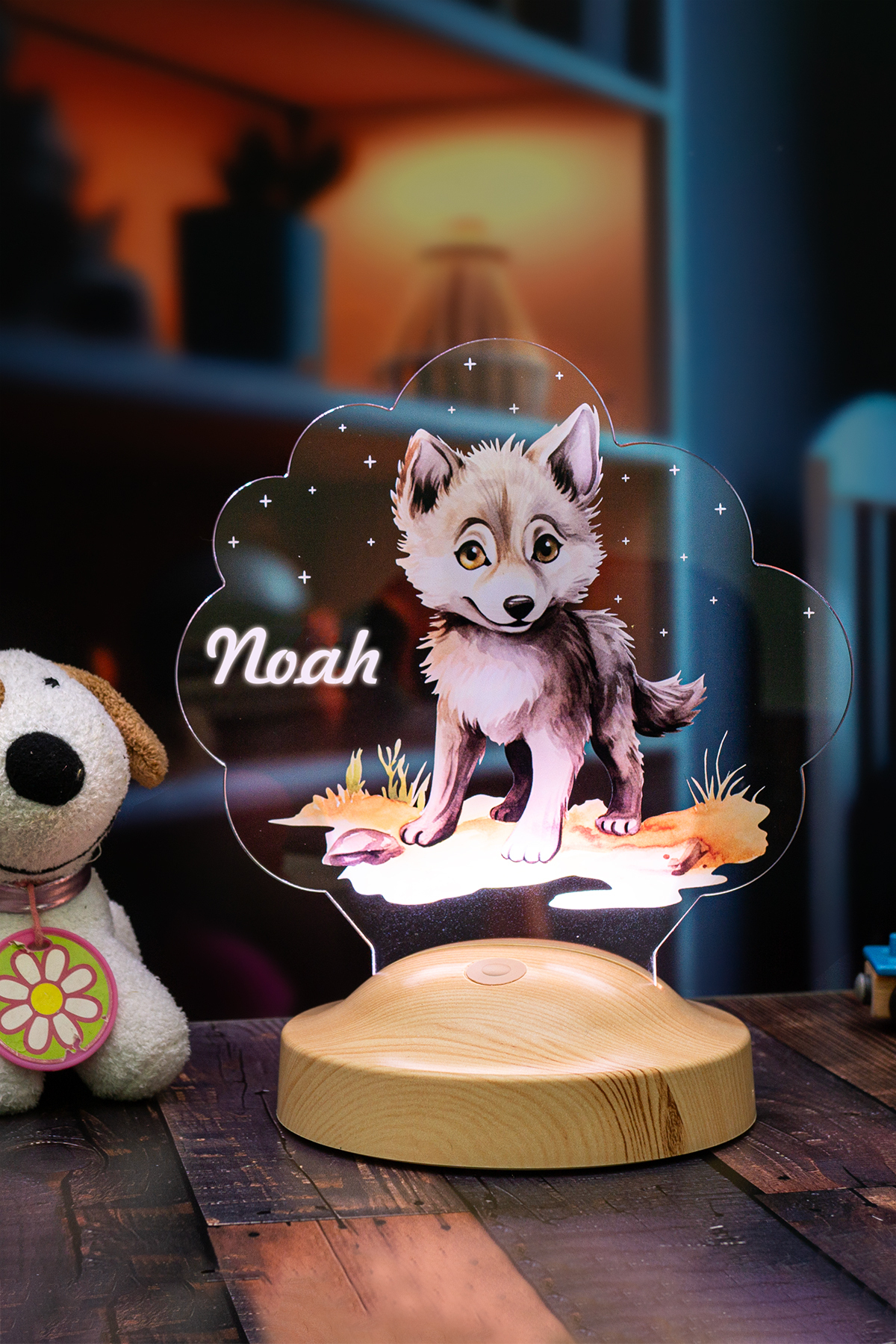 SEVGİLAMBASI Sevimli Kurt Çocuk Odası Gece Lambası, Kurt Köpeği Bebek Doğum Günü Hediyesi, İsimli Çocuk Hediyesi fotoğrafı 4 (önizleme)