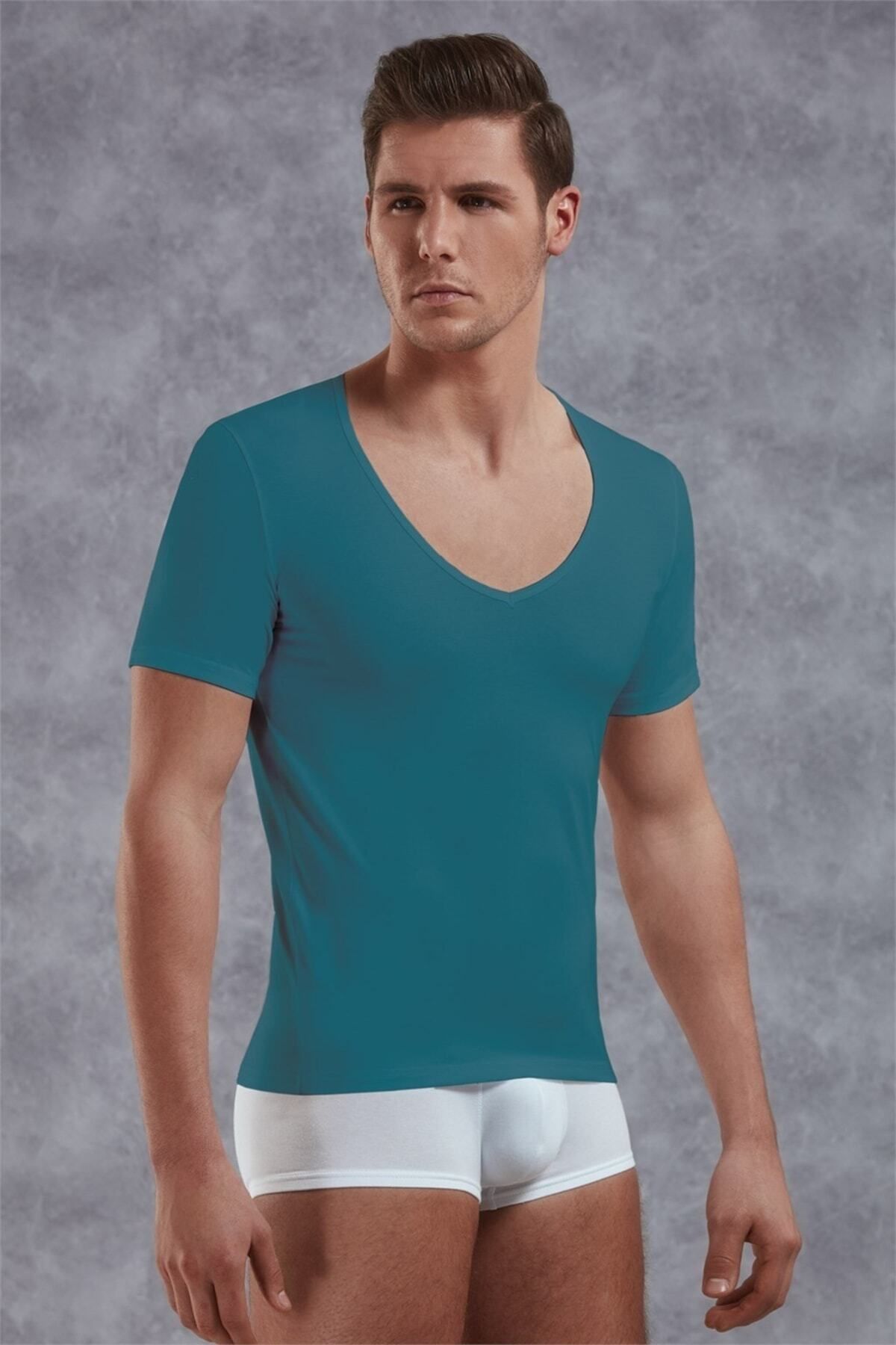 inkasole Yırtık Yaka Erkek T-shirt 2820 Zümrüt