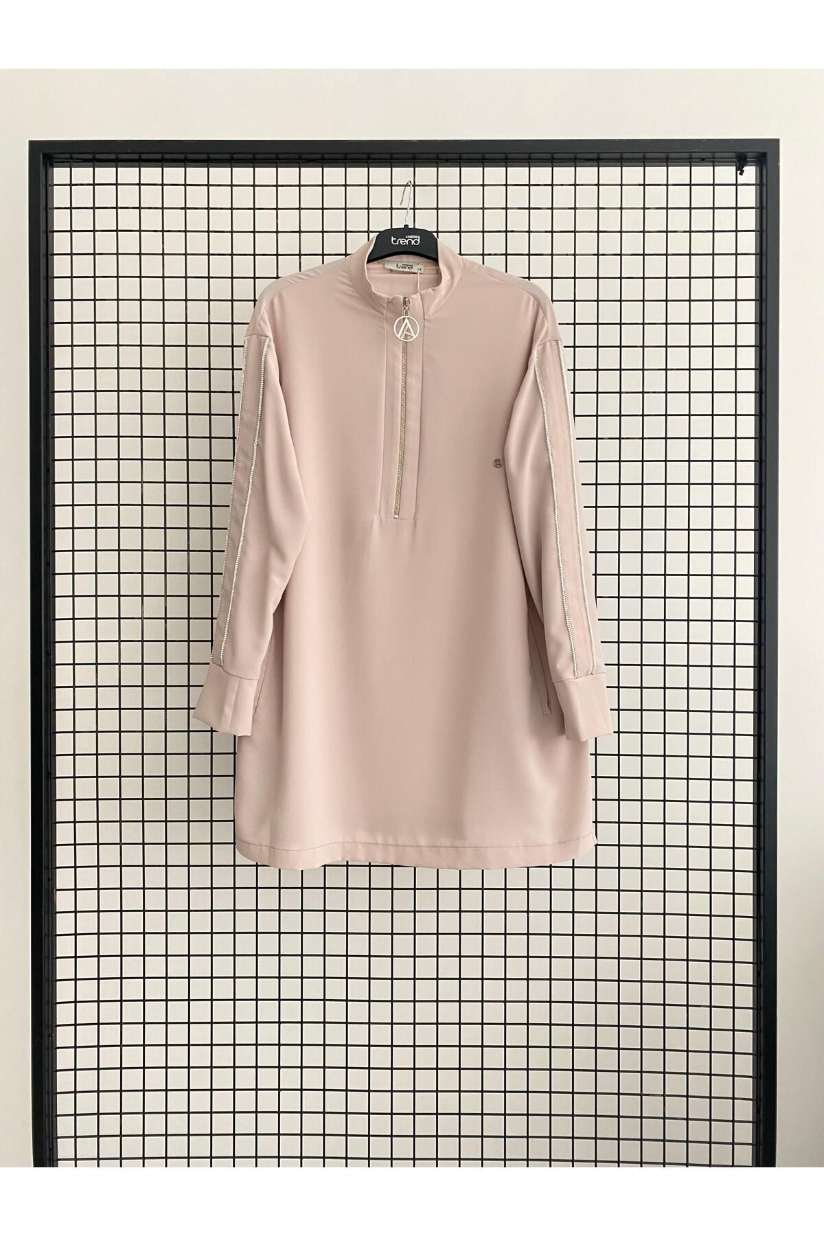 Armine TREND Kolları Taş Detaylı Yarım Fermuarlı Cepli Tunik 25DSB412