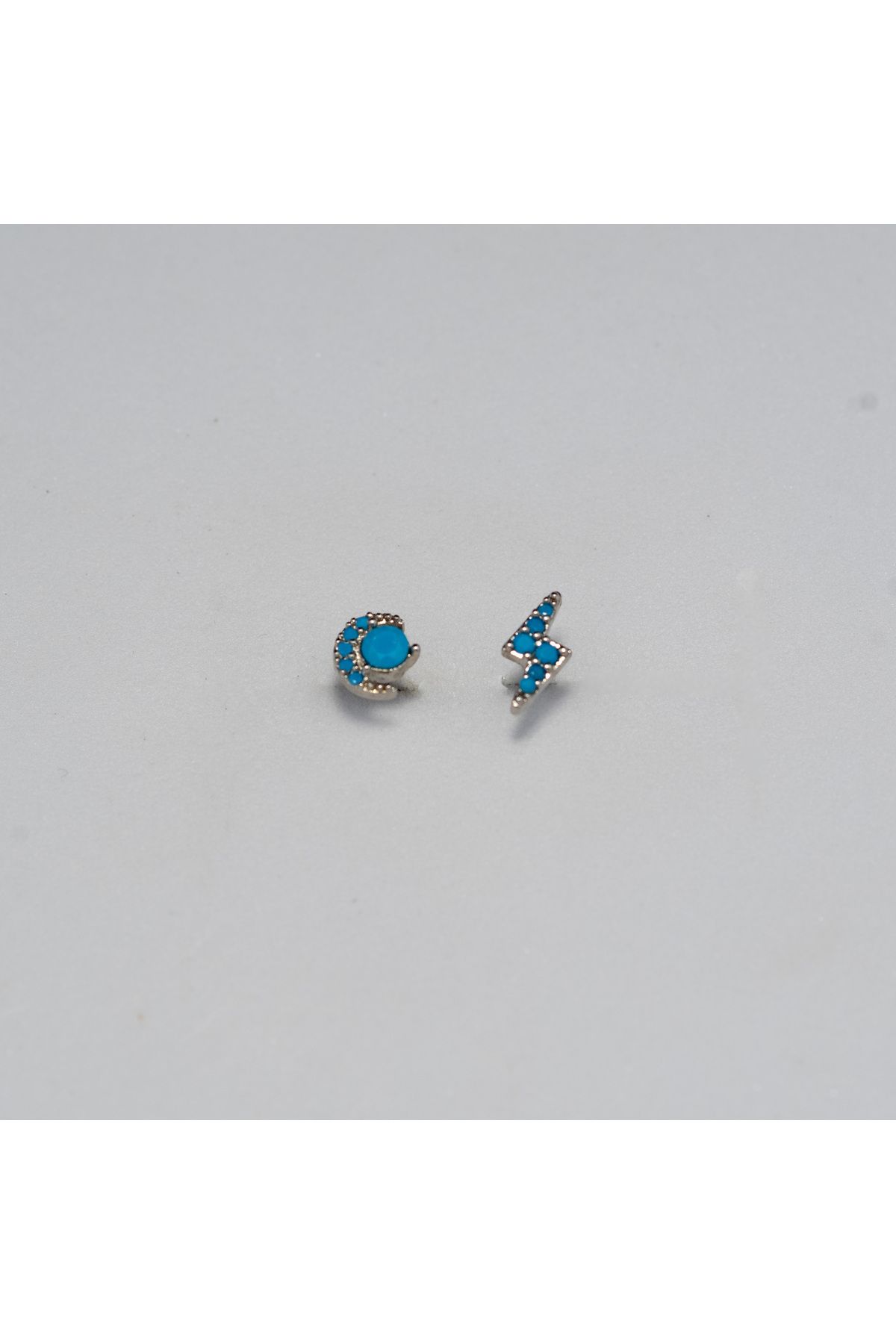 Piercing by Sever KOMBİN TURKUAZ AY YILDIZ VE ŞİMŞEK MAVİ ÇELİK PIERCING GÜMÜŞ/SILVER RENKLİ (TARGUS HELIX CONCH FLAT)