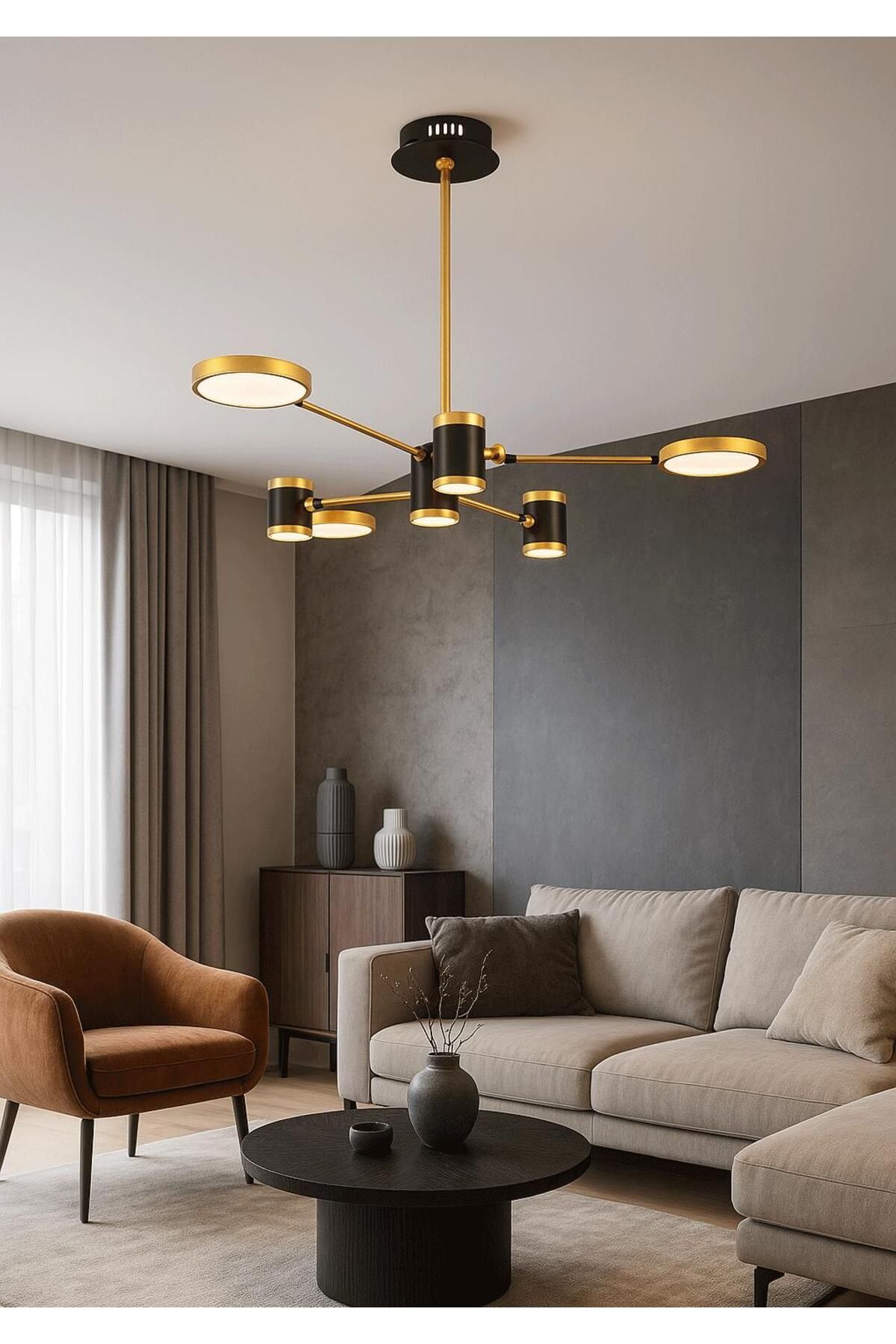 ATIK Zamansız Minimalizm: Gold-Siyah LED Avize 6'li