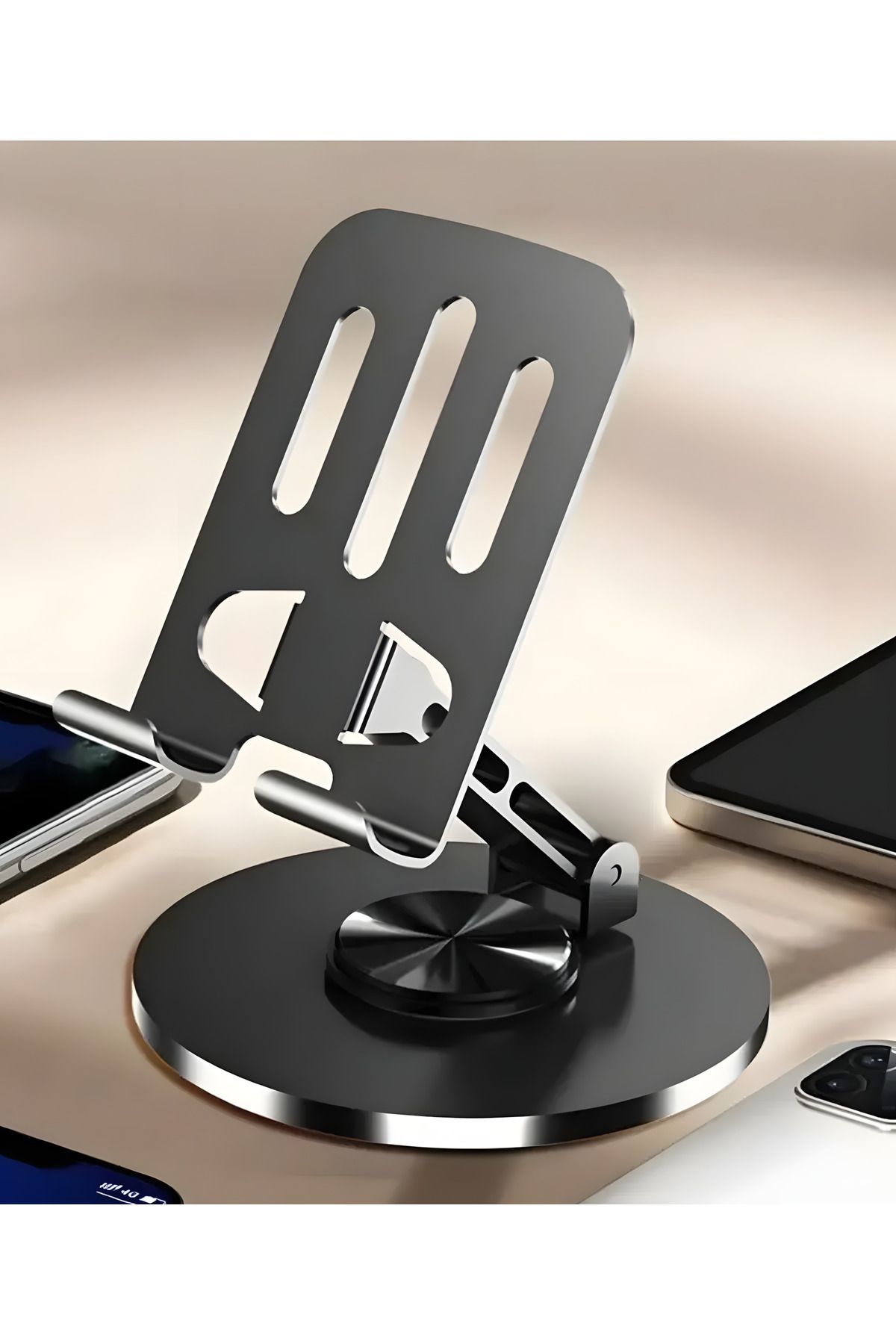 PSGT Yüksek Kalite Metal 360 Dönebilen Ayarlanabilir Telefon Ve Tablet Tutucu Masa Üstü Standı Siyah