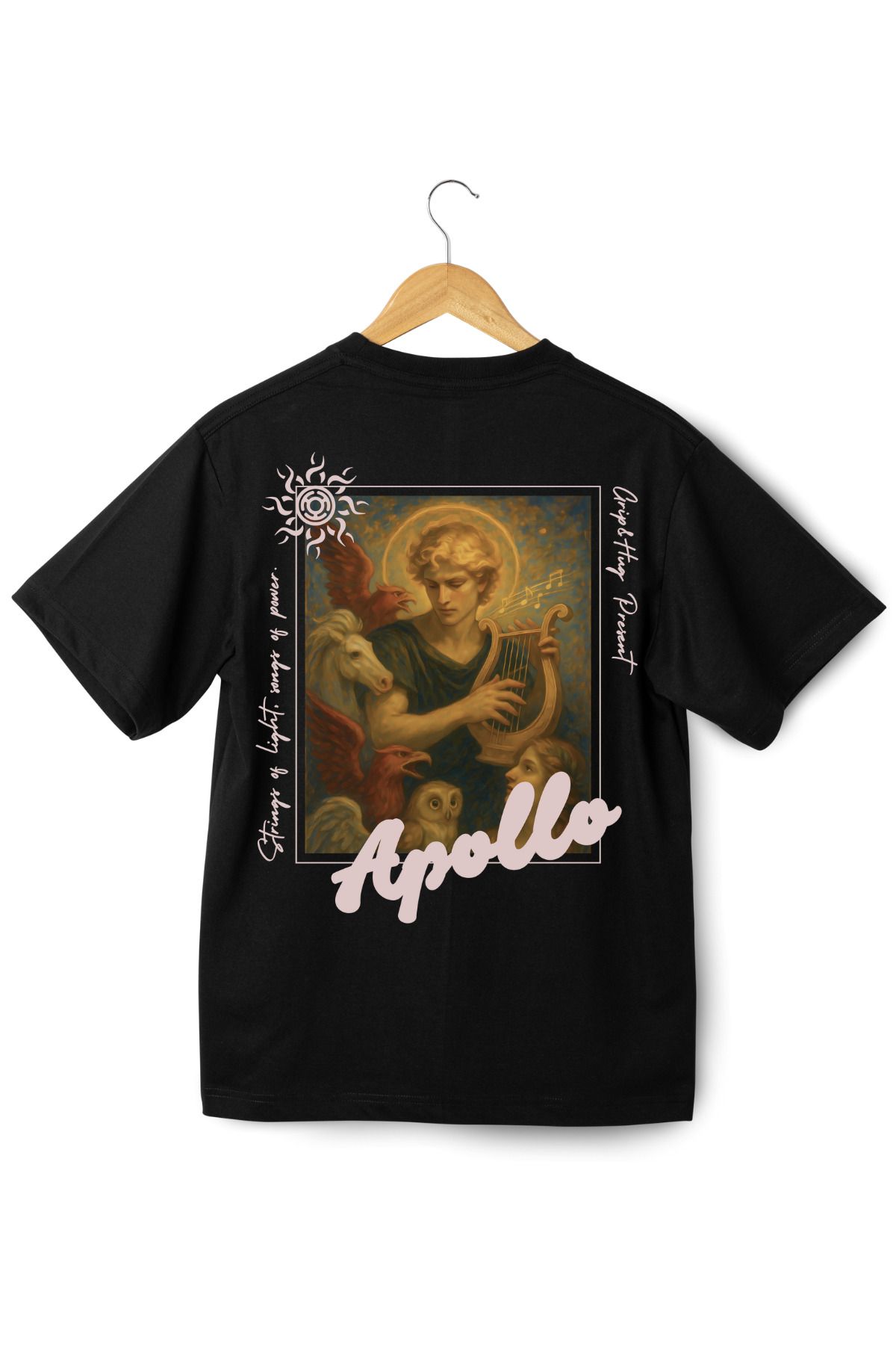 Grip Hug Apollo Oversize Siyah Tişört %100 Pamuk Antik Sanat Tasarımlı Unisex - Antic Edition
