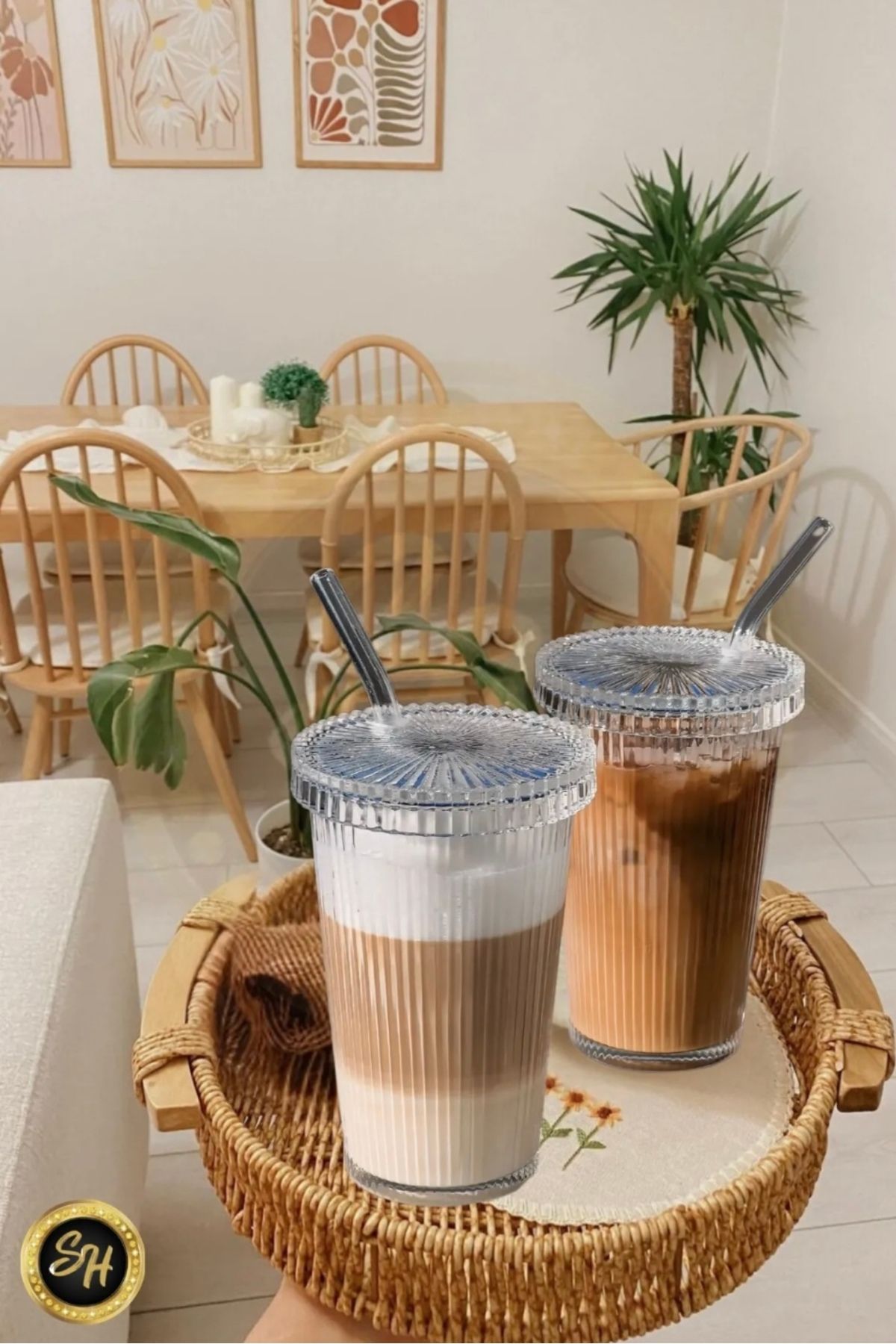 YARGICI Home Kristal Mika Pipetli Bardak Kapaklı Soğuk İçecek Bardağı 500 ml