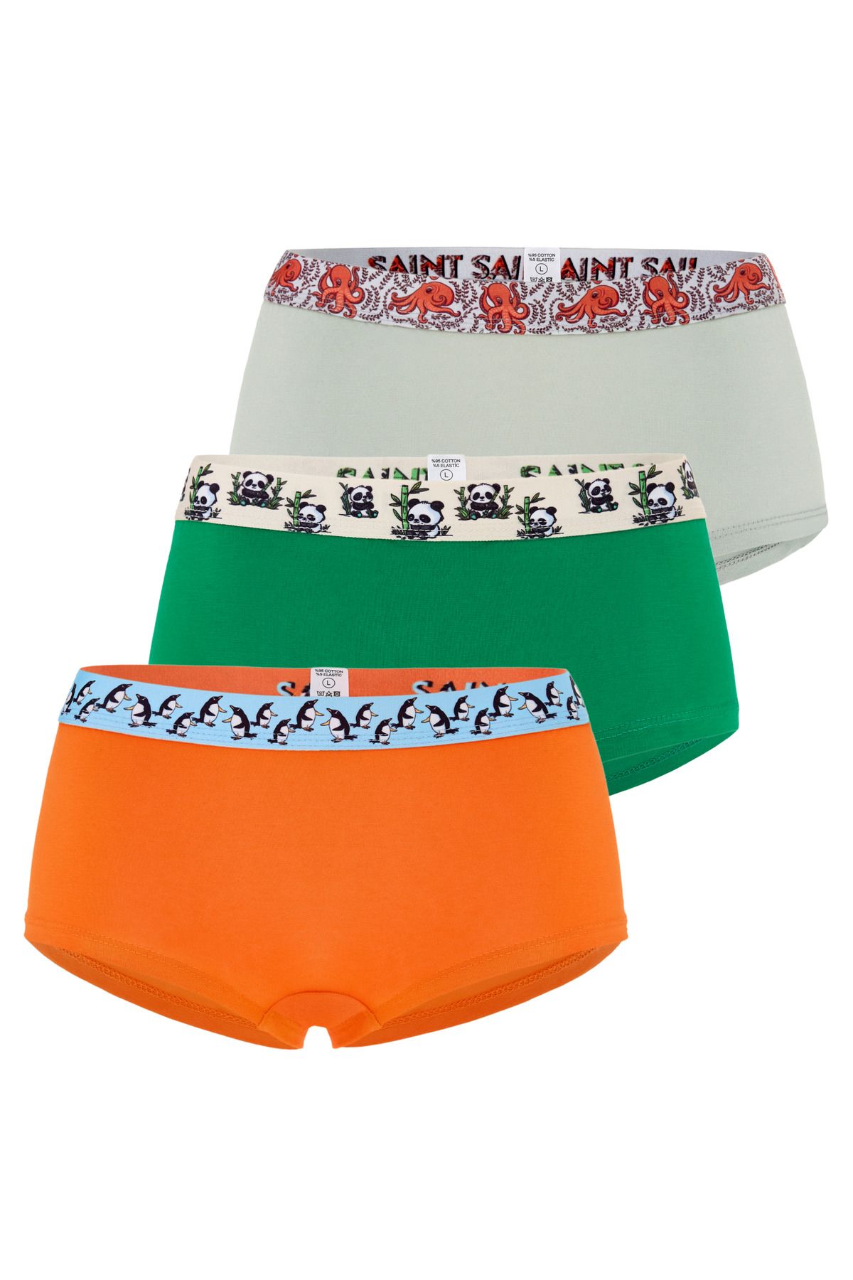 Saint Sail Pamuklu Likralı Esnek Kumaşlı Baskılı Couple Boyshort 3'lü Set Kadın Külot