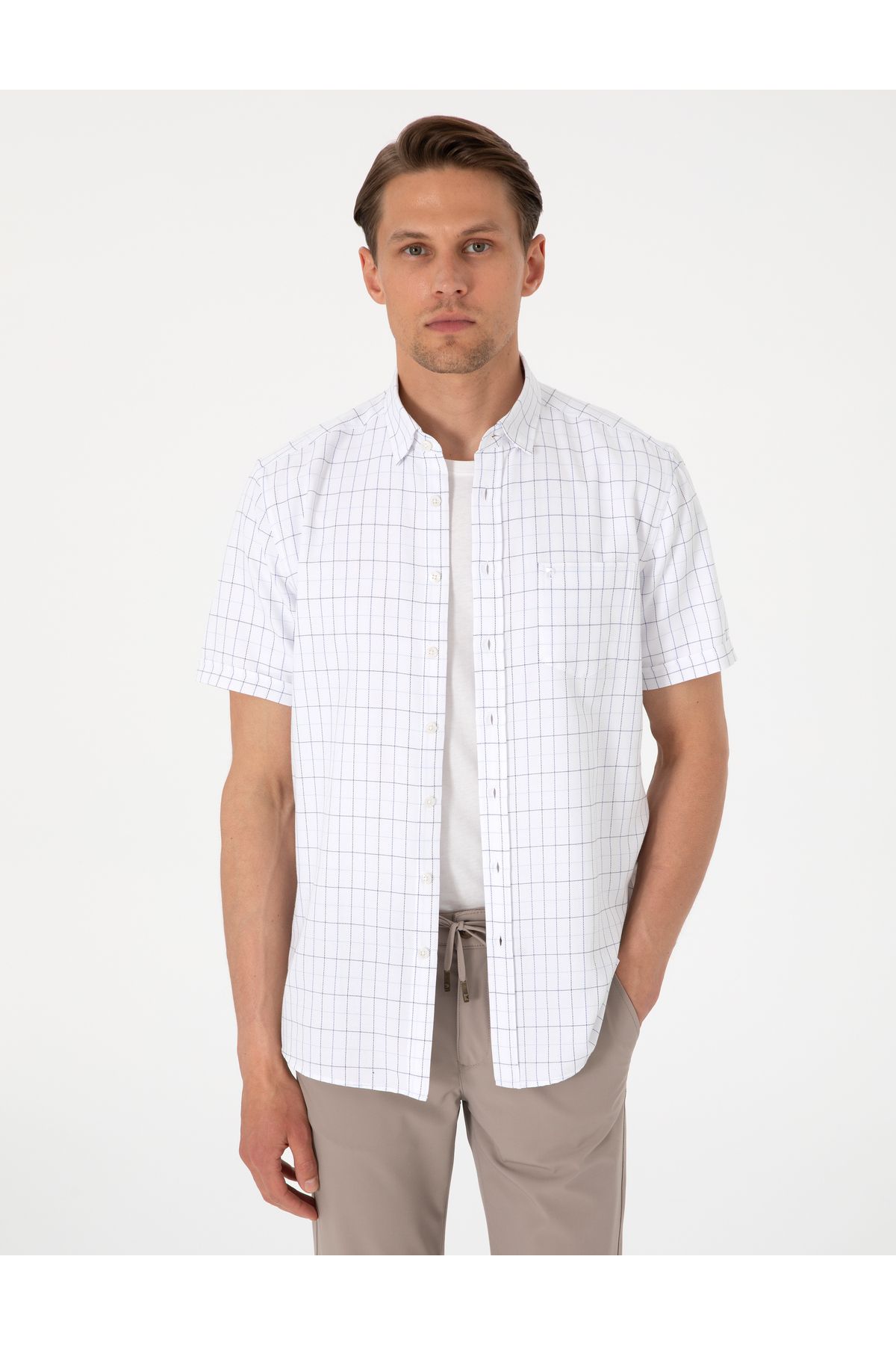 Pierre Cardin Beyaz Regular Fit Kısa Kollu Gömlek 50307066-VR013
