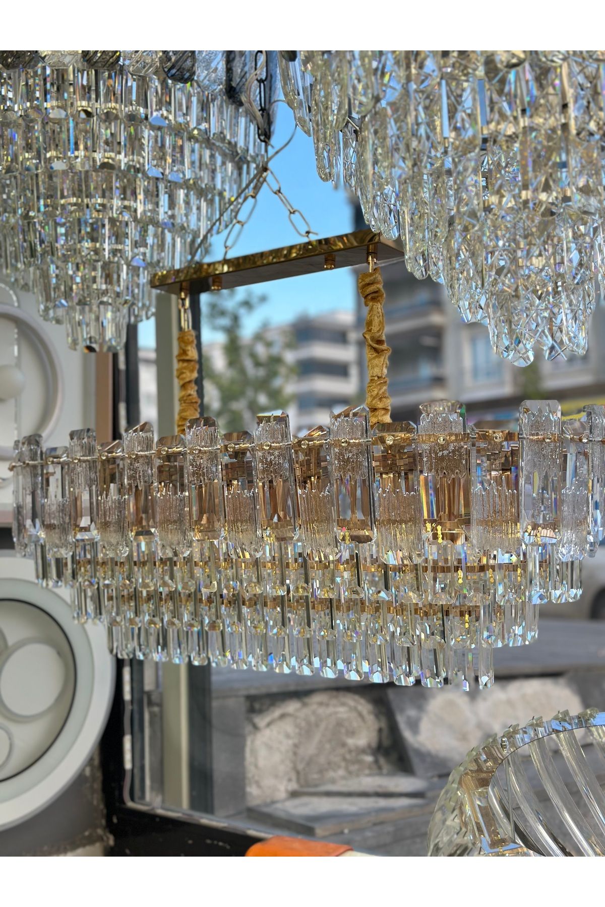 Led OVAL KRİSTAL LÜX SALON AVİZESİ GOLD
