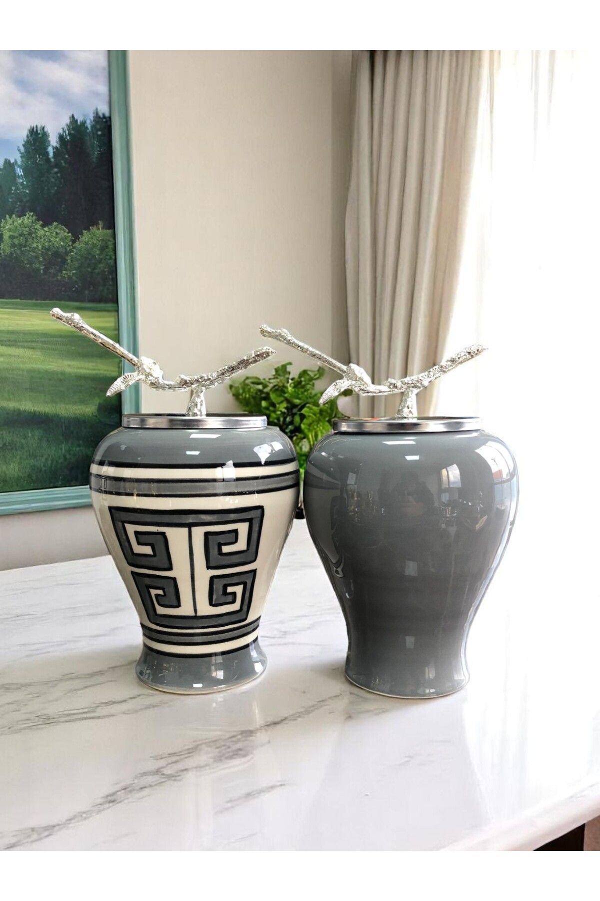 ferayhome Dekoratif Obje Şah Küp 2 li Gri Versa Desen Gri Şah Gümüş - Feray Home