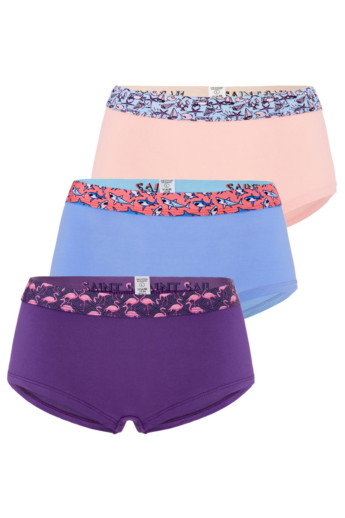 Saint Sail Pamuklu Likralı Esnek Kumaşlı Baskılı Couple Boyshort 3'lü Set Kadın Külot