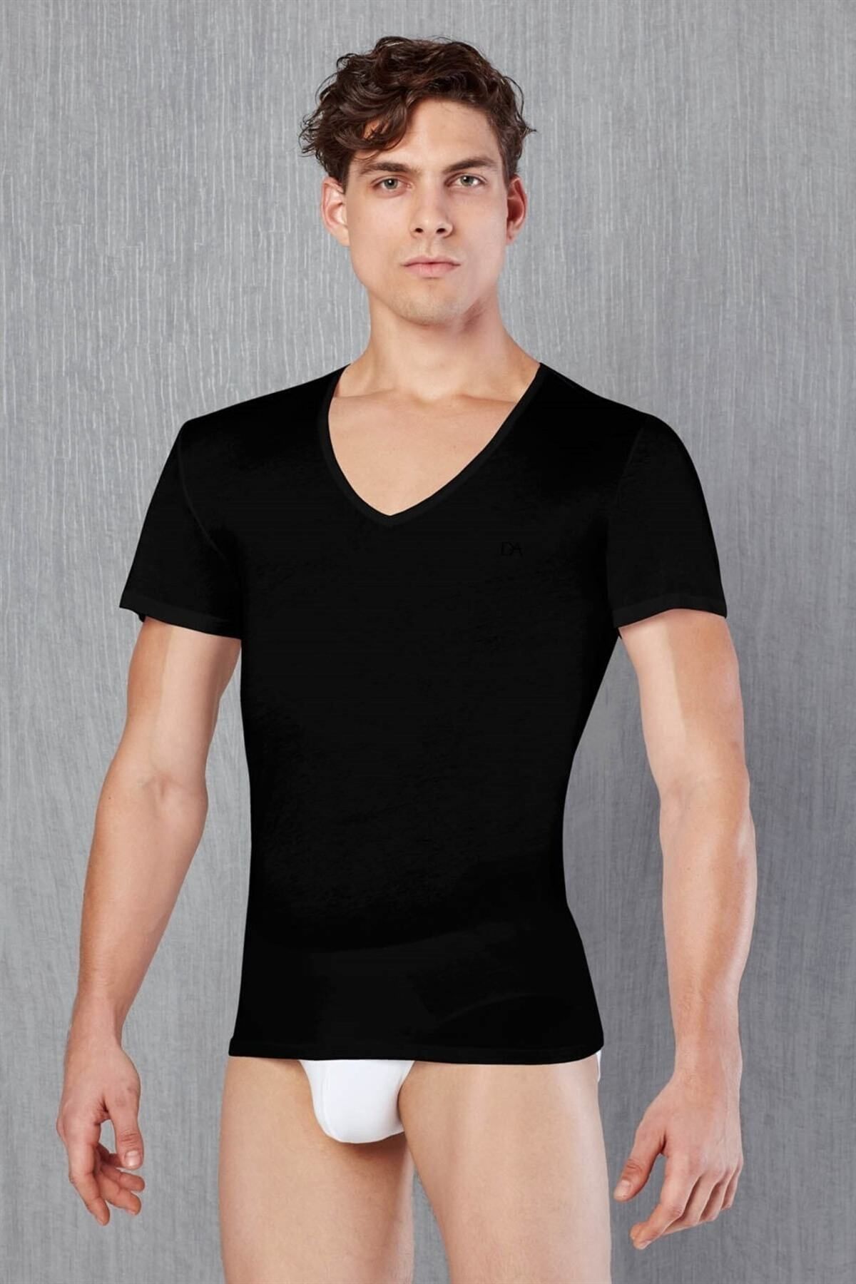 inkasole Pamuk Kumaştan V Yaka Kısa Kol T Shirt 2530 Siyah