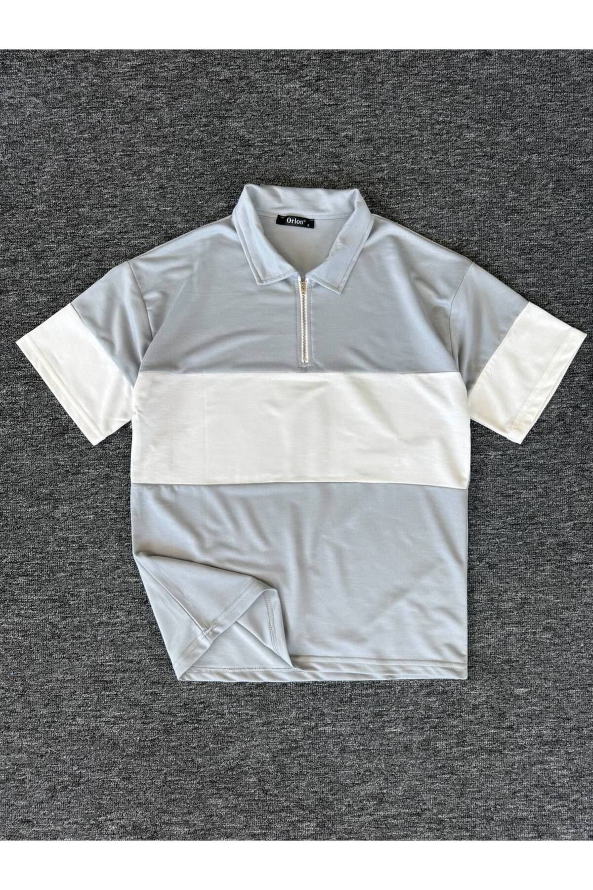 TEXTURA ✅ Yarım Fermuarlı Parçalı T-shirt – Unisex, Modern ve Rahat Kesim