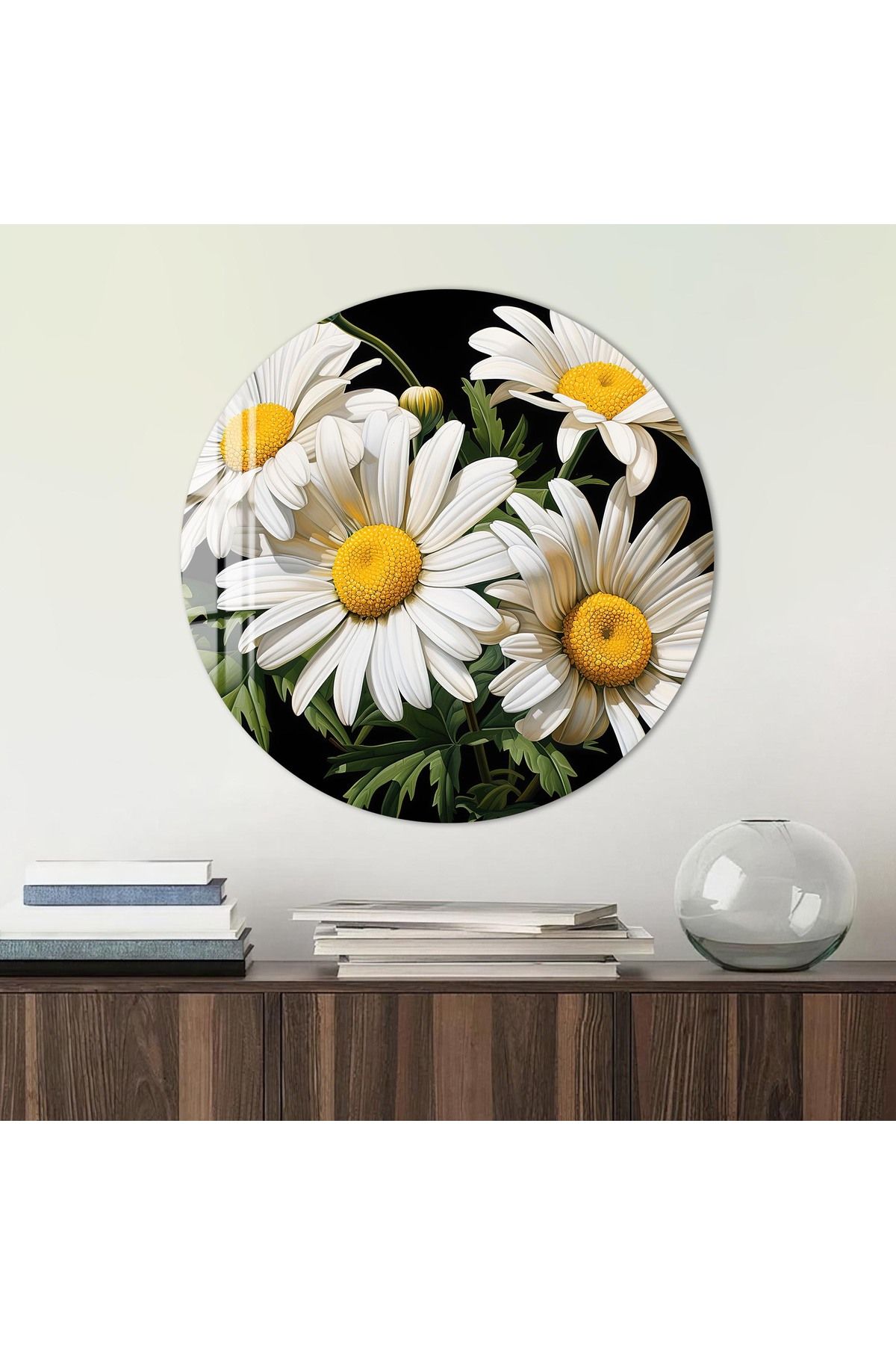 Artmate Yuvarlak Temperli Kırılmaz Çiçek Cam Tablo