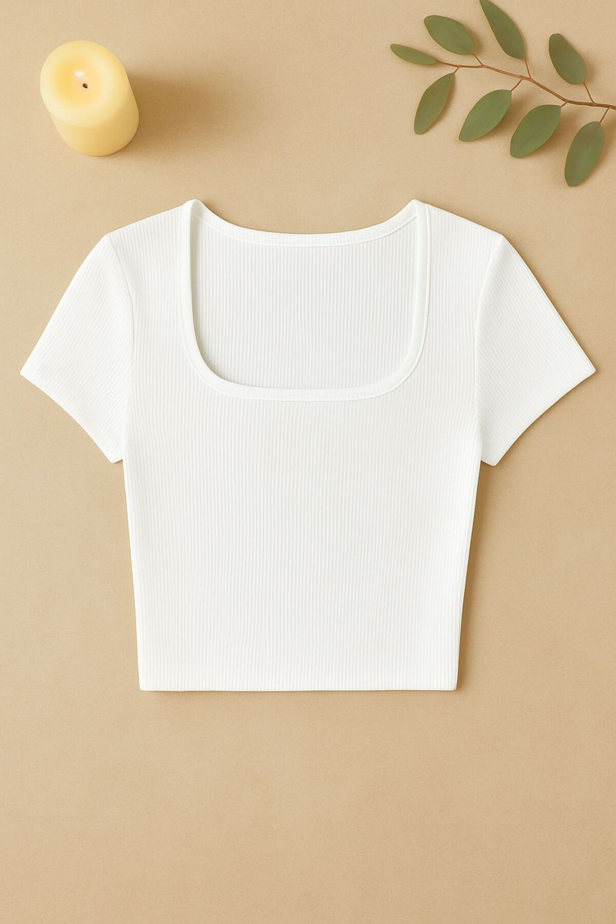 Stail Moda Kadın Lacivert Kaşkorse KUMAŞ Yarım Kol Düz UYaka Crop Top Bluz