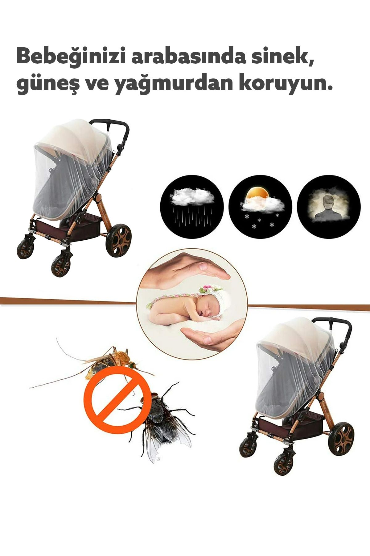 Beatitude-Stroller Fly Screen Compatible with Every Baby Stroller Mosquito Net Canopy Washable Fine Mesh Mother Kids Products 4
