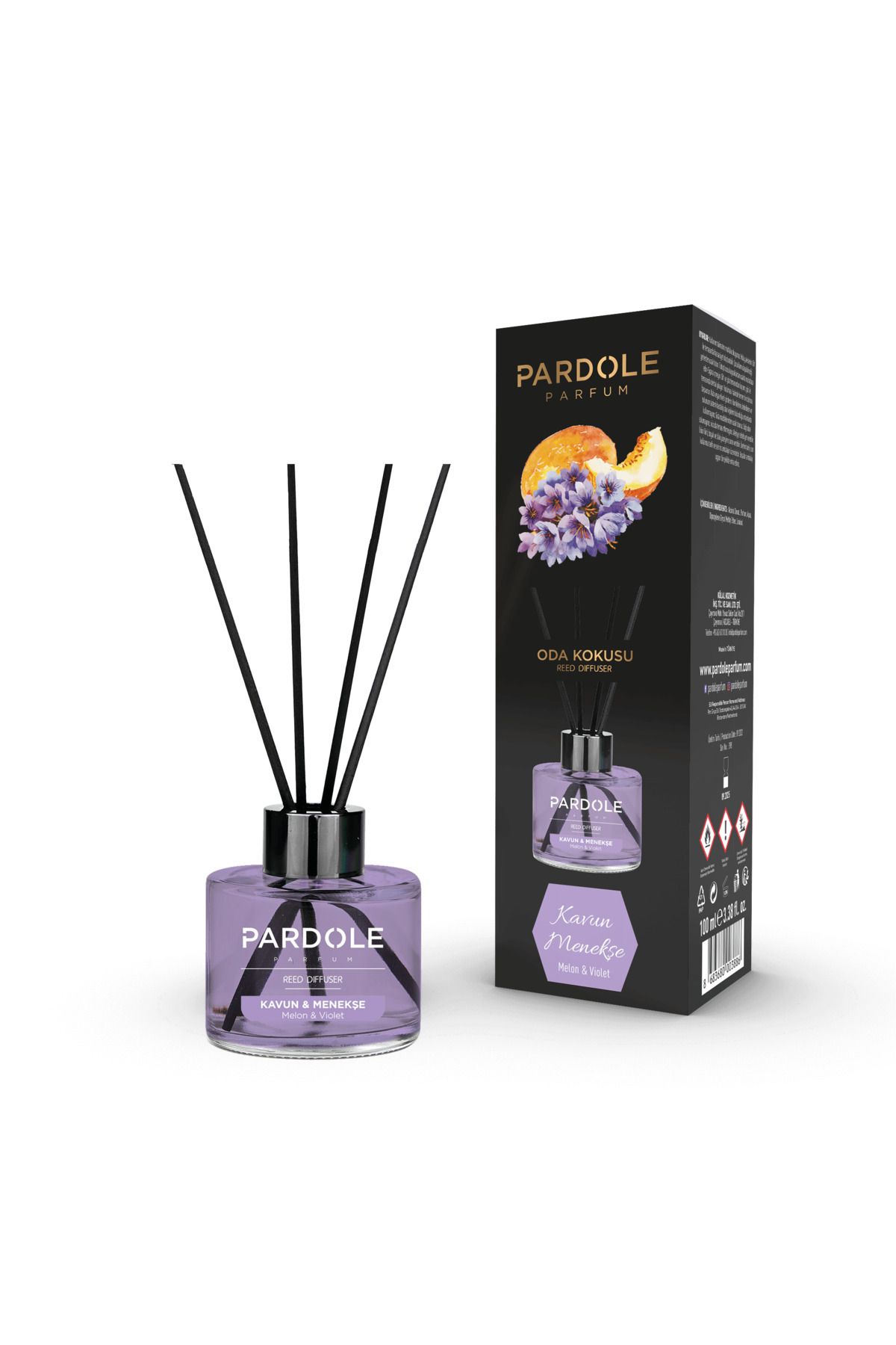 PARDOLE 145 ml Kavun & Menekşe Bambu Çubuklu Oda Kokusu - Meyvemsi Çiçeksi Çubuklu Oda Kokusu