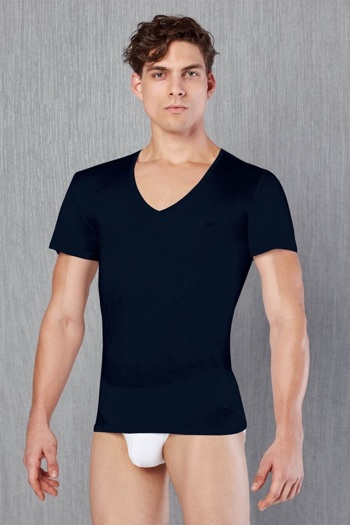 inkasole Pamuk Kumaştan V Yaka Kısa Kol T Shirt 2530 Lacivert