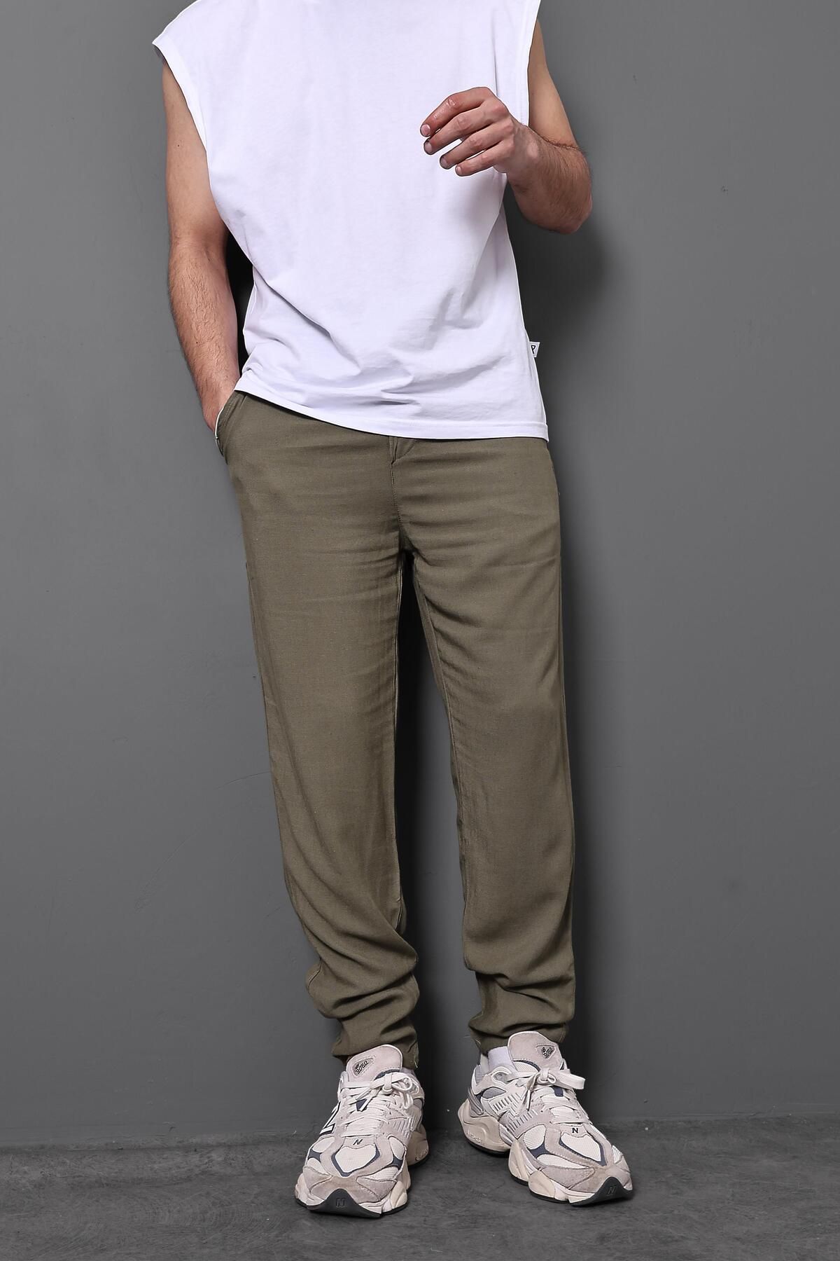 Slatra Erkek Haki Viskon Regular Fit Pantolon