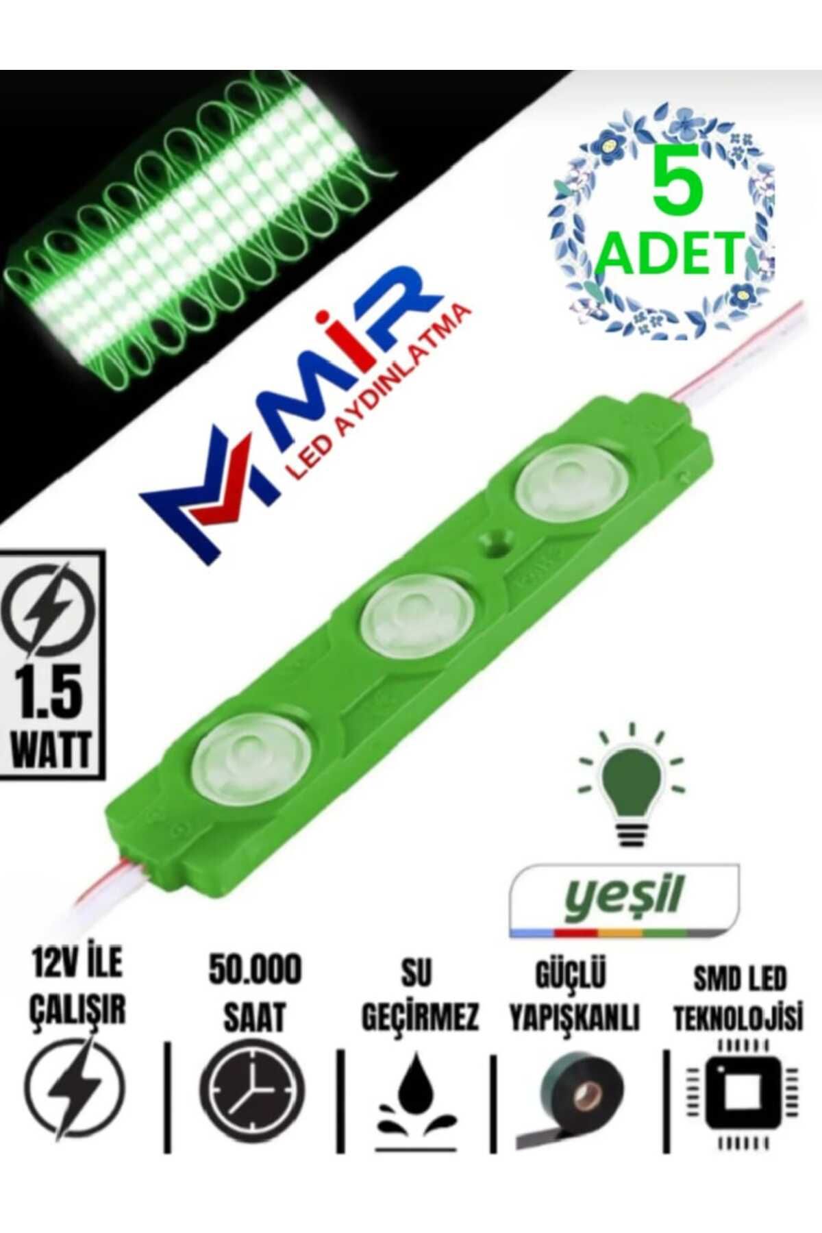 MİRLED AYDINLATMA MİRLED 5 Adet 1.8 Watt 3 Ledli Parmak Led Modül Mercekli Yeşil,