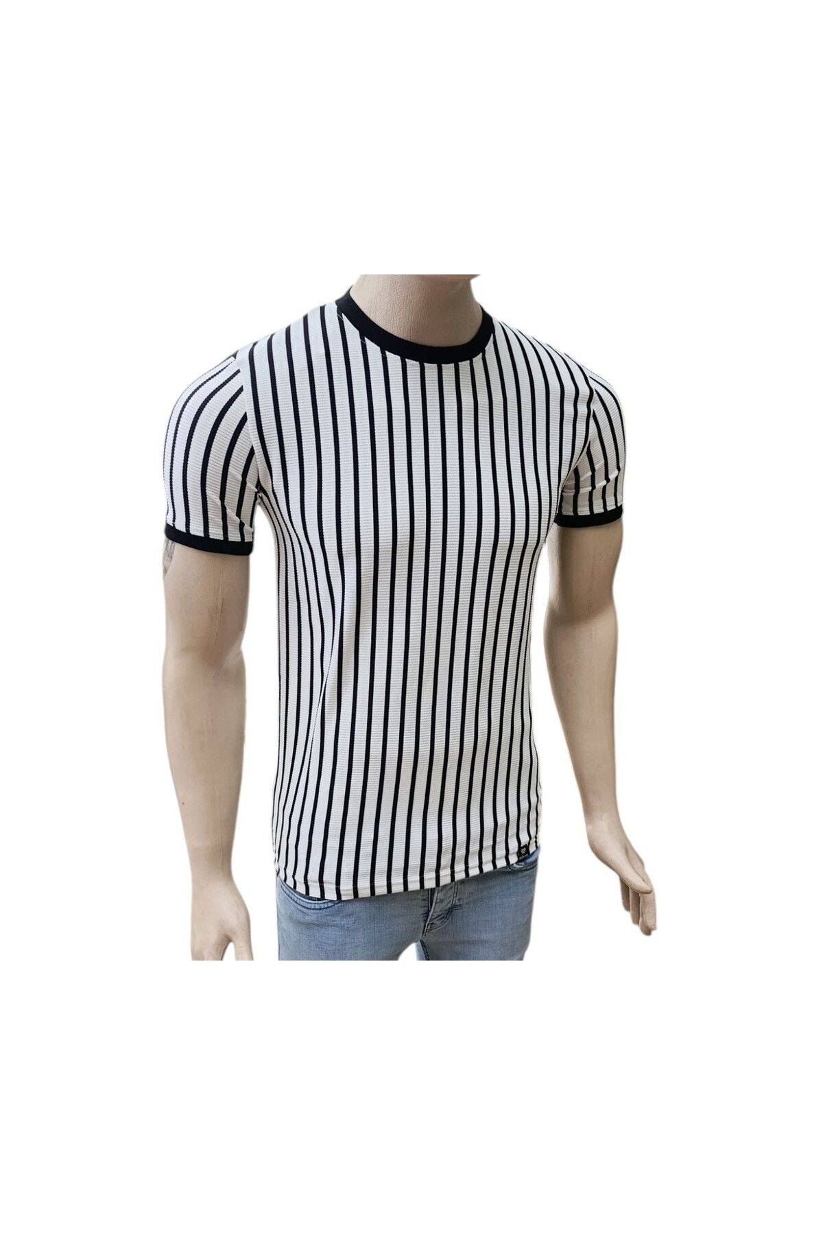 Lumina Trade Lumina Çizgili Fitilli Sıfır Yaka T-Shirt