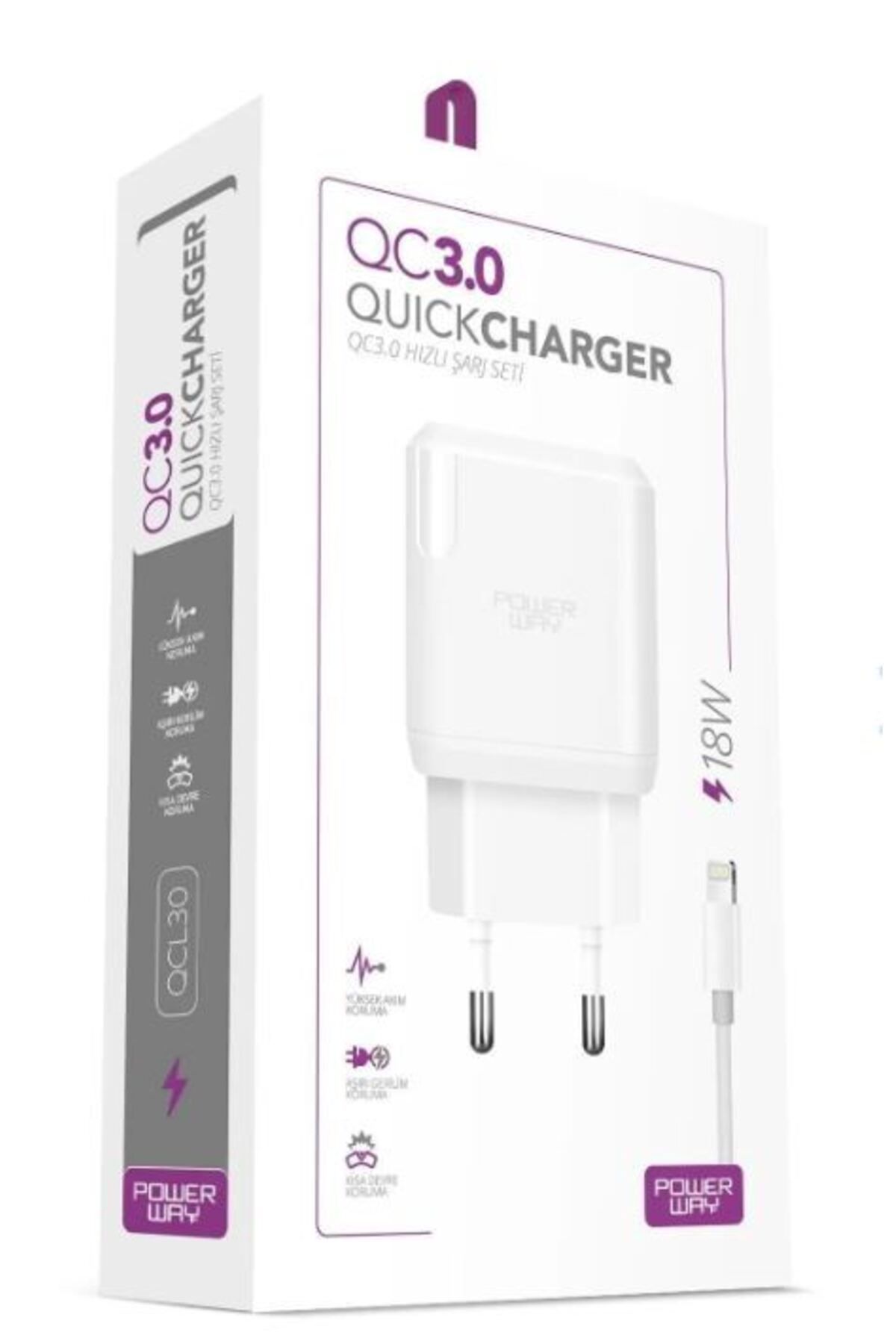 Shoplaza POWERWAY QCL30 HIZLI 3000 MA 18W LIGHTNING ŞARJ KAFA BAŞLIK ADAPTÖRÜ (4767)