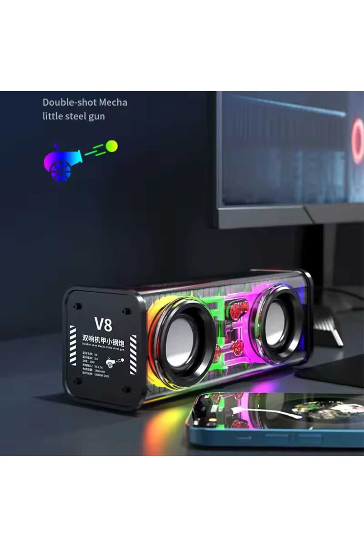 Joko V8 Bluetooth Hoparlör RGB Led Taşınabilir Siyah Mini Ses Bombası