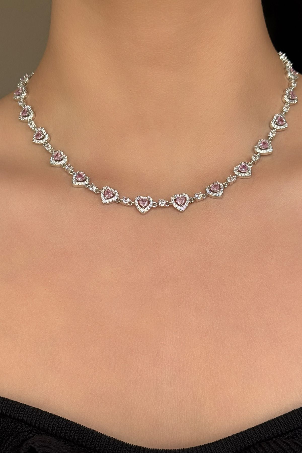 laria jewelry VIP Pembe Kalpli Taşlı Kolye