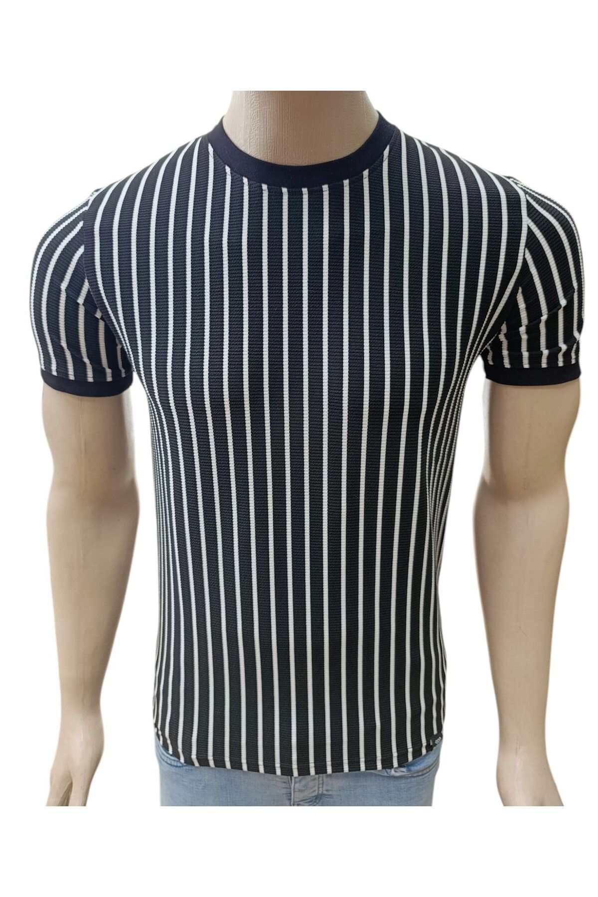 Lumina Trade Lumina Çizgili Fitilli Sıfır Yaka T-Shirt