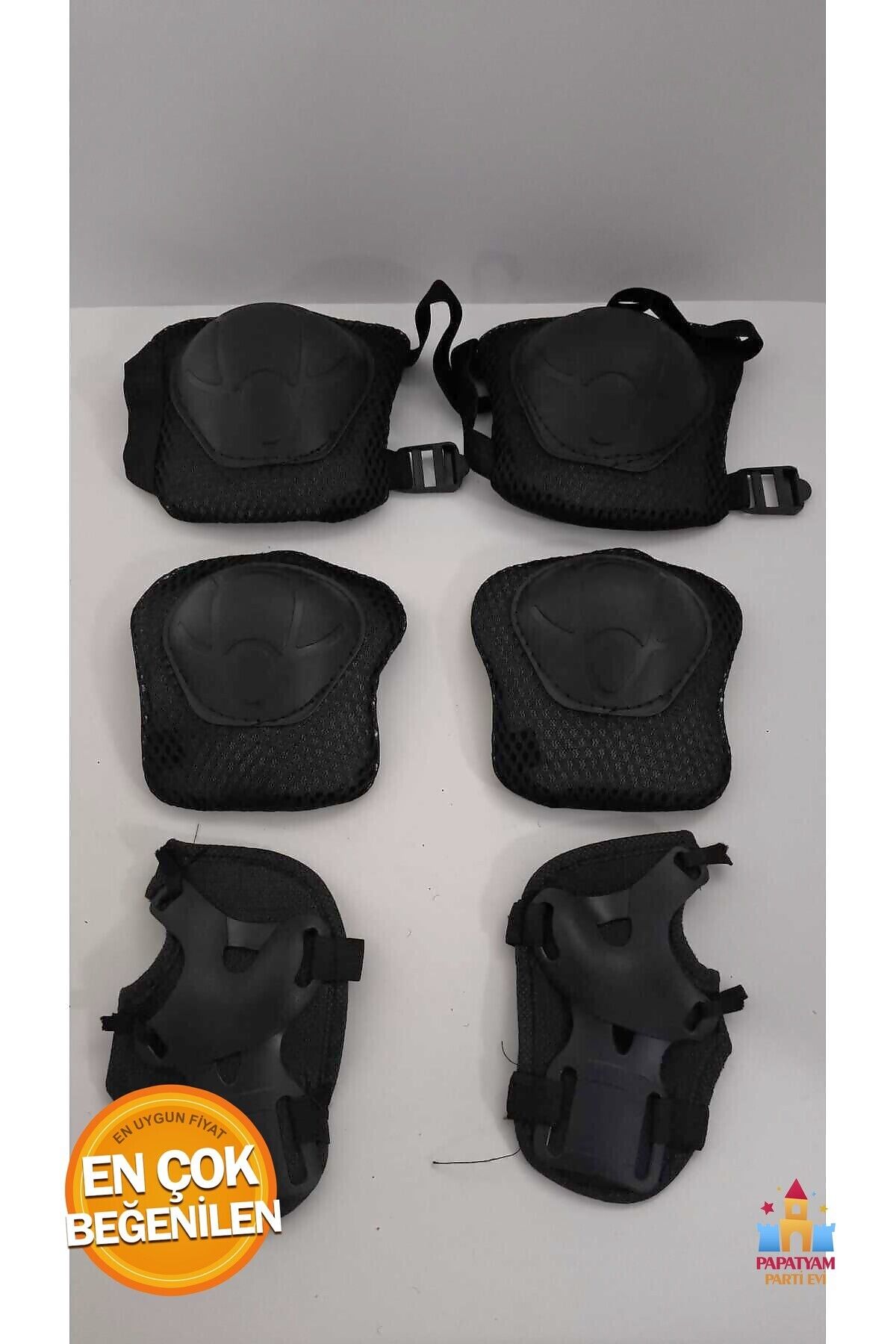 PapatyamPartiEvi Çocuk Koruyucu Set Dizlik Dirseklik Bileklik 6 Parça Paten Scooter Bisiklet Kaykay Koruyucu Siyah