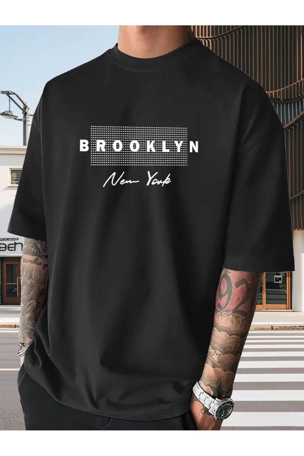 PAVRO Oversize Unisex Basic Tişört Rahat Şık Günlük Kullanım broklynbaskılı