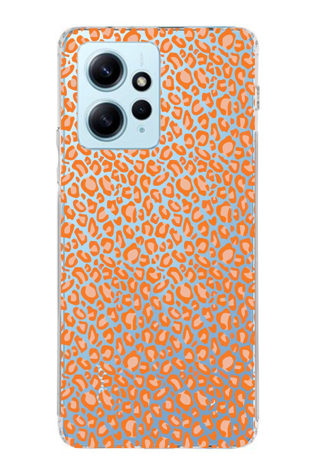 moonset Xiaomi Redmi Note 12 4G Uyumlu Turuncu Leopar Tasarımlı Baskılı Şeffaf Telefon Kılıfı