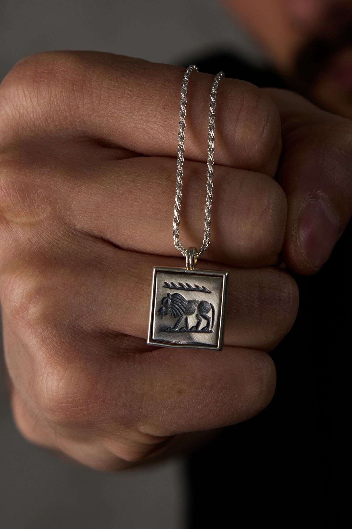 Ricco Jewellery 925 Ayar Gümüş Old Money Aslan Burma Halat Kolye