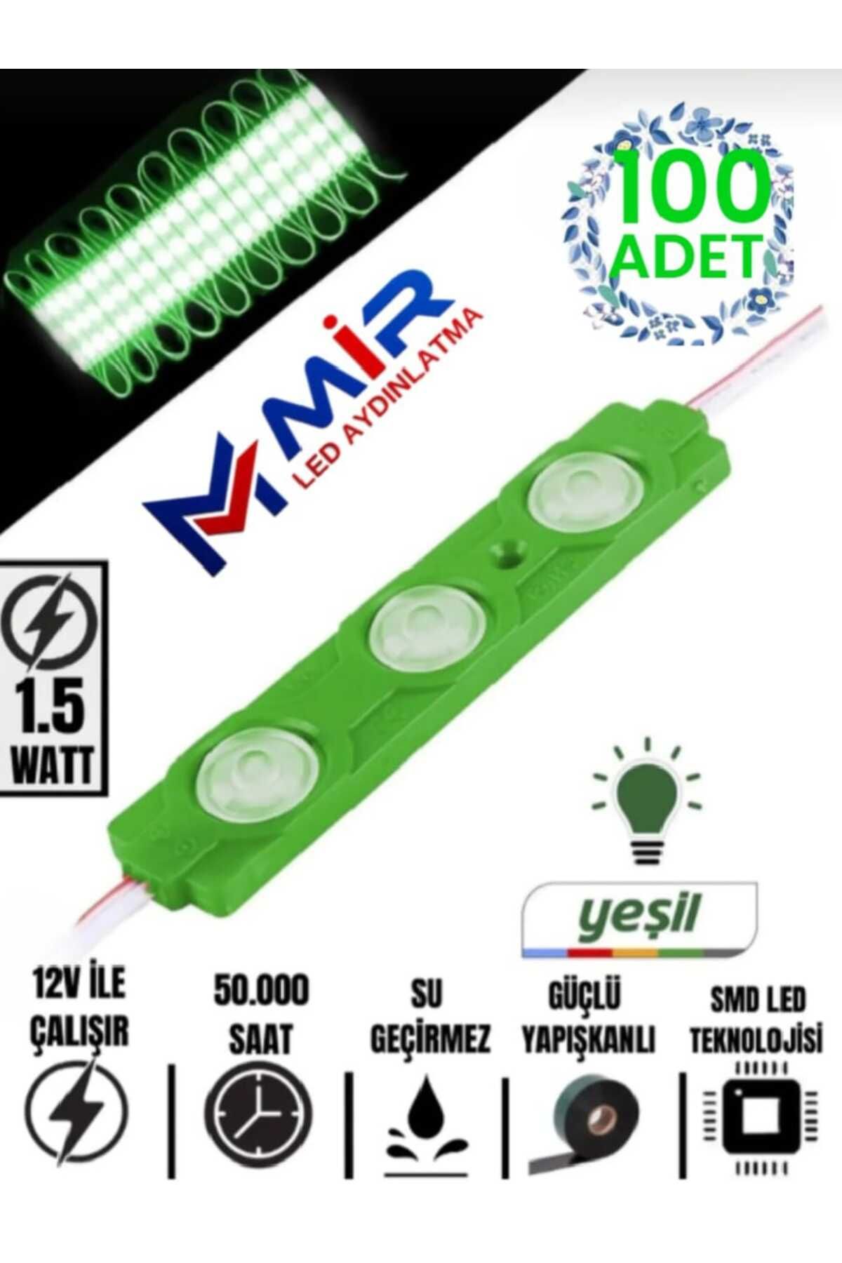 MİRLED AYDINLATMA MİRLED 3 Ledli Parmak Led Modül 1.5w 2835 Smd Mercekli 12V led Yeşil Renk 100-ADET 10 ADET HEDİYEMİZ